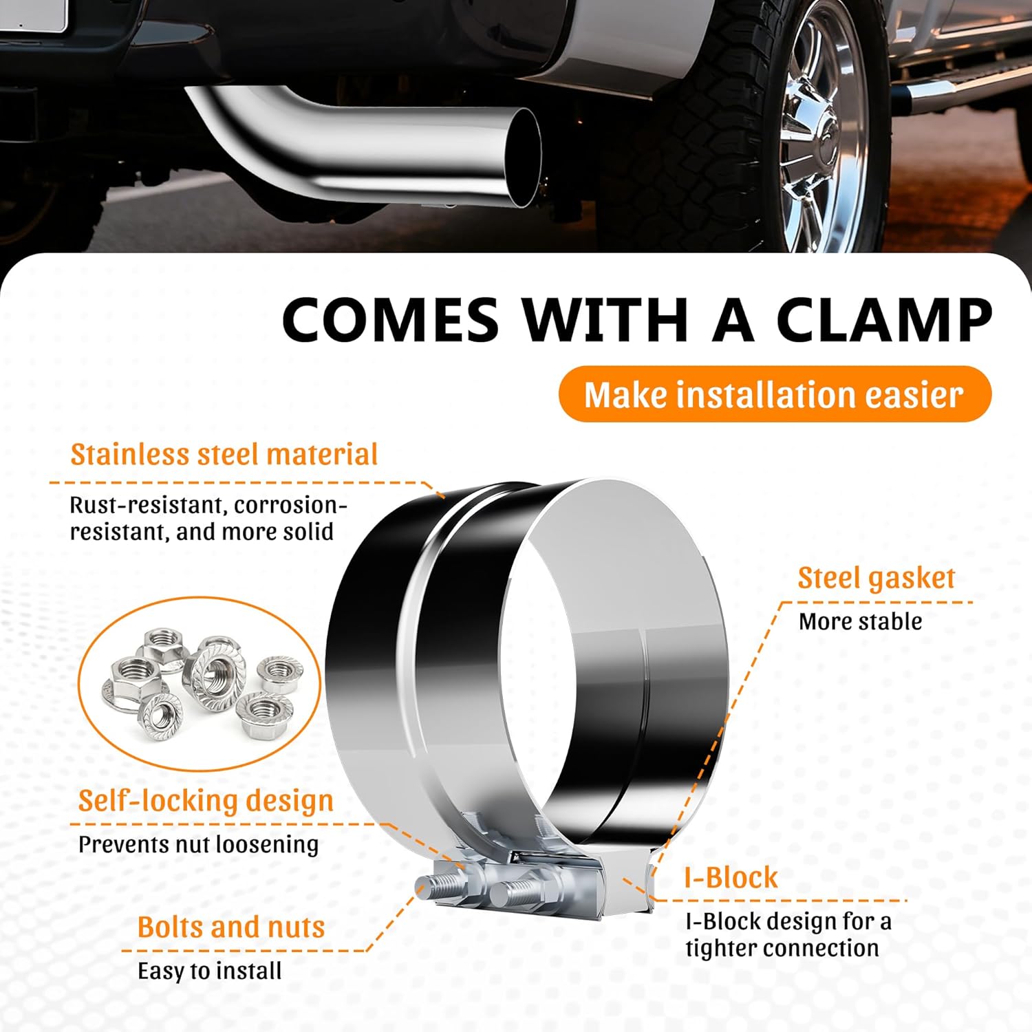 Stainless steel Exhaust Tip,5 Inch Diesel Exhaust Tip Elbow Tip with clamps,5 to 6 Inch Exhaust Chrome Exhaust Tips Elbow-Polished Diesel Exhaust Tip for Pickup Truck,Car,Truck