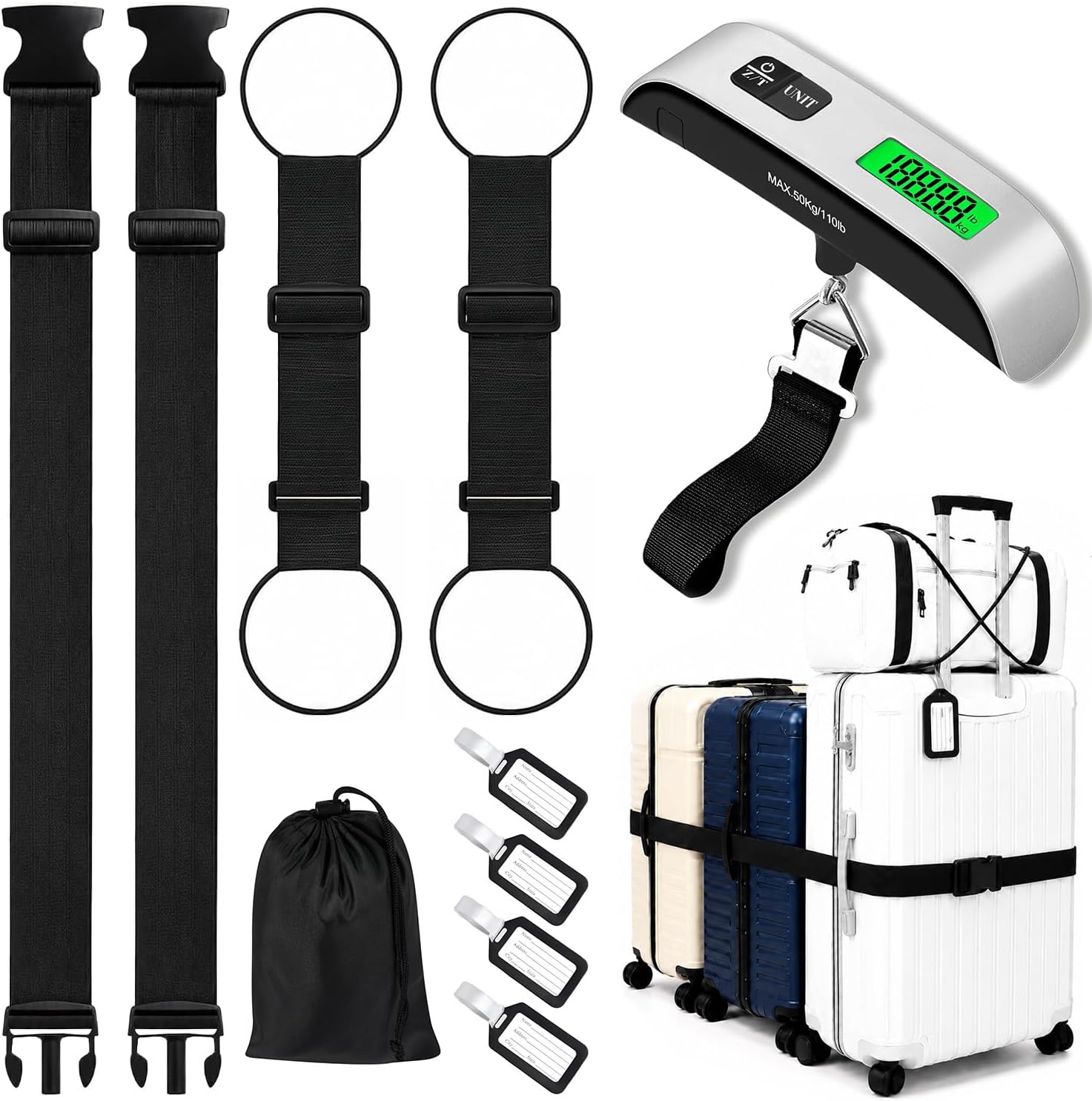 9-in-1 Luggage Straps for Suit Cases Luggage Weight Scale Travel Essentials