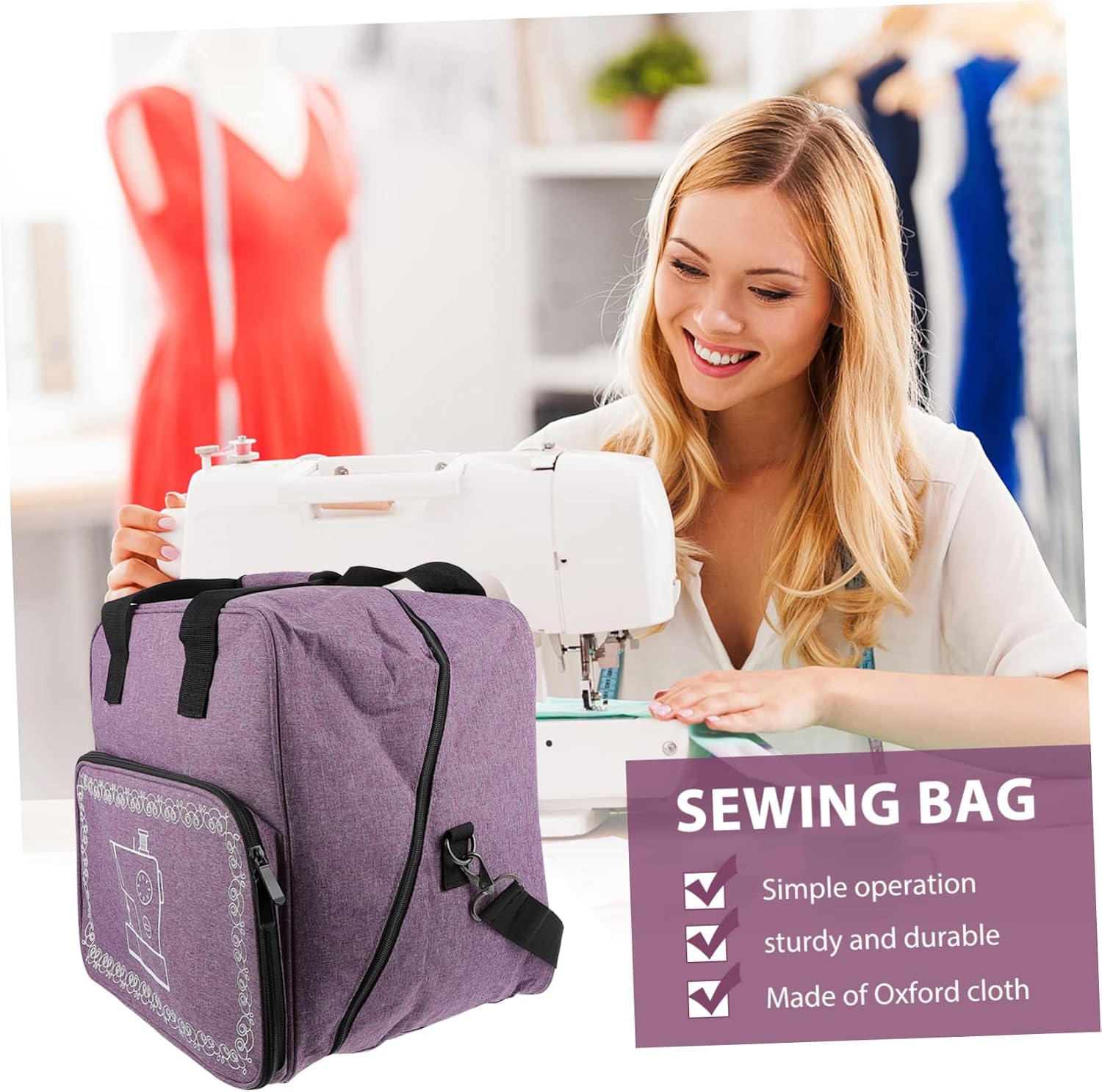 Angoily Portable Sewing Machine Carrying Case Water Resistant Oxford Cloth Tote Bag with Handle Lightweight Travel Storage Container for Outdoor Use and Craft Organization
