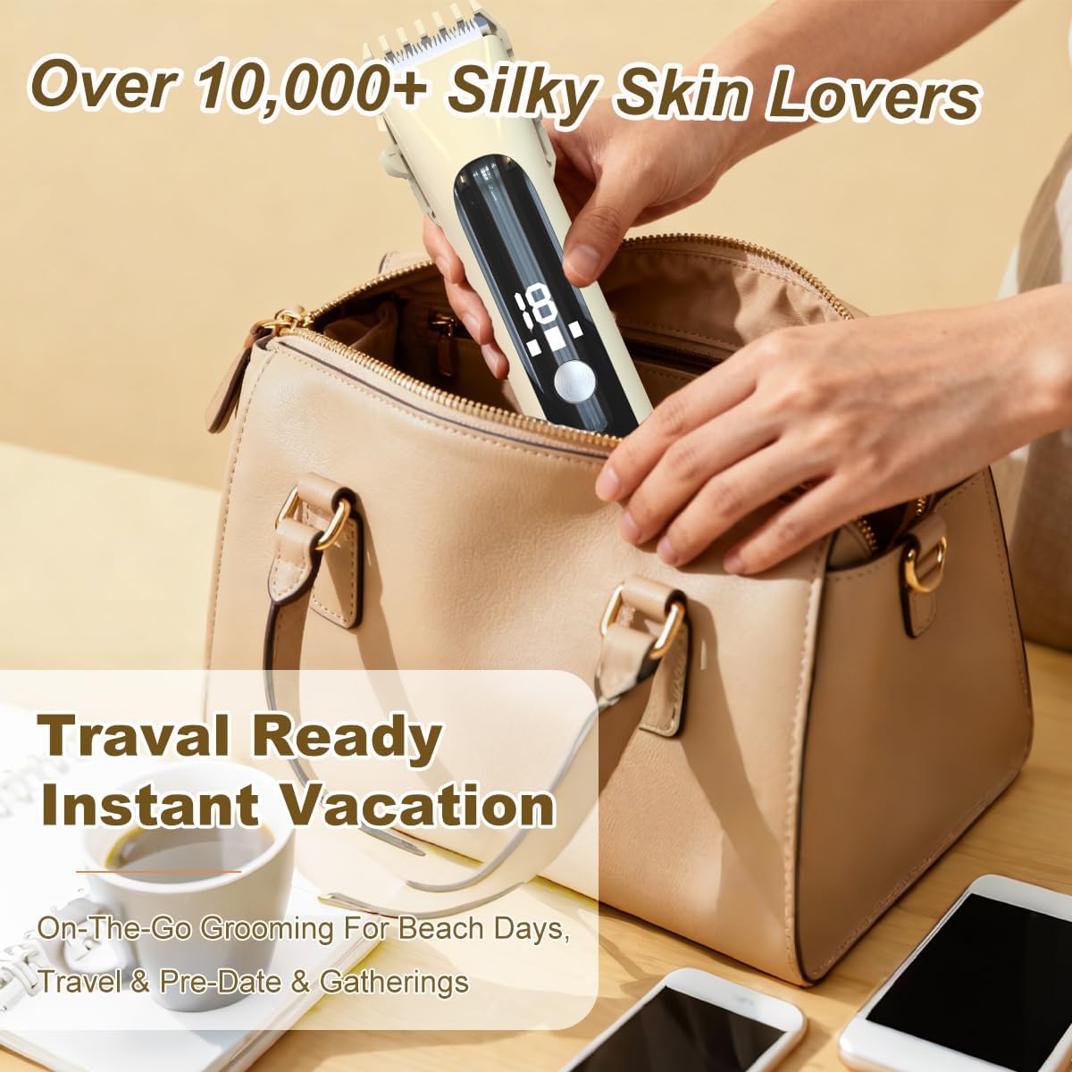 Women's Electric Shaver and 2-in-1 Bikini Trimmer IPX7 Waterproof for Shower Use, Ceramic Blade for Sensitive Skin, USB Rechargeable with LED Display
