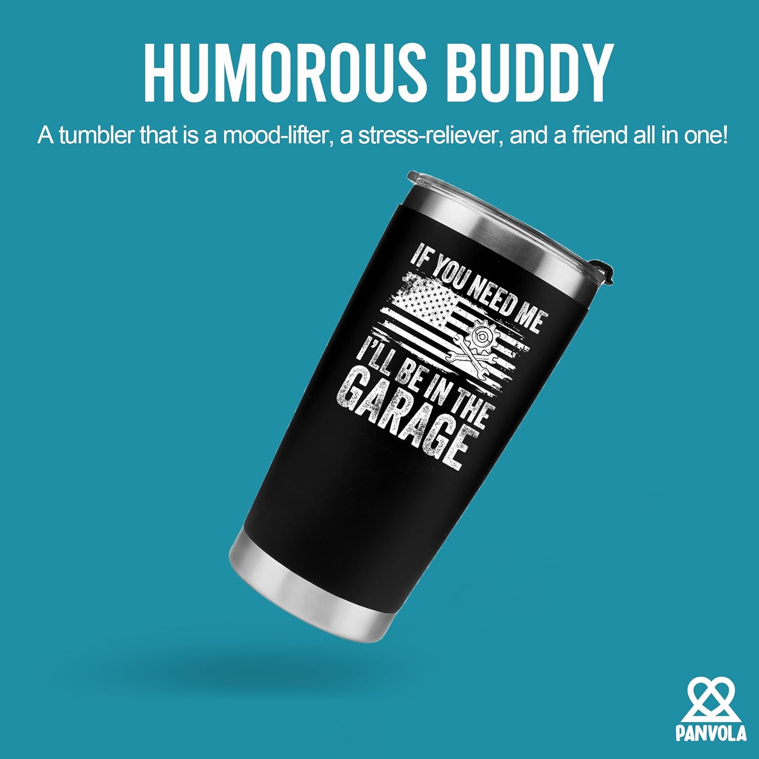 Panvola If You Need Me I'll Be In The Garage Mechanic Gifts Vacuum Insulated Stainless Steel Tumbler Automechanic Car Repair Man Travel Mug with Lid and Straw 20 oz Black - Image 2