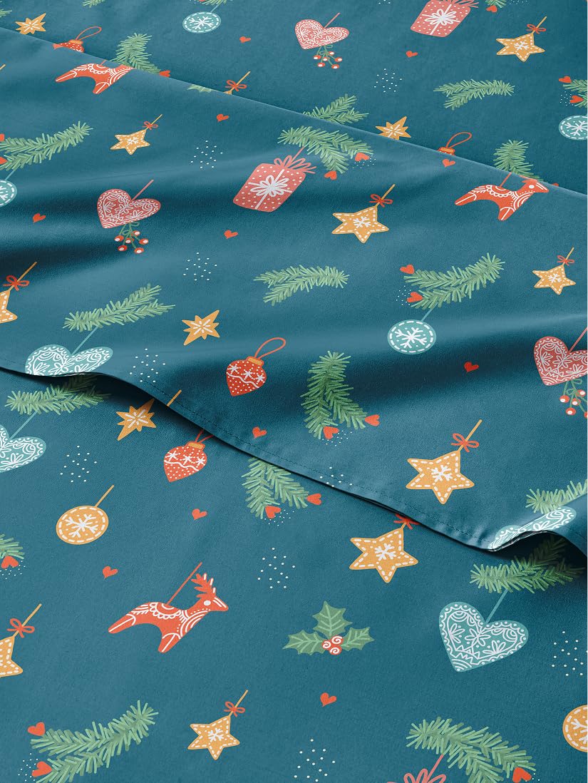 Christmas Sheet Set, Green Christmas, Holiday Xmas Bedding Set - Full Size