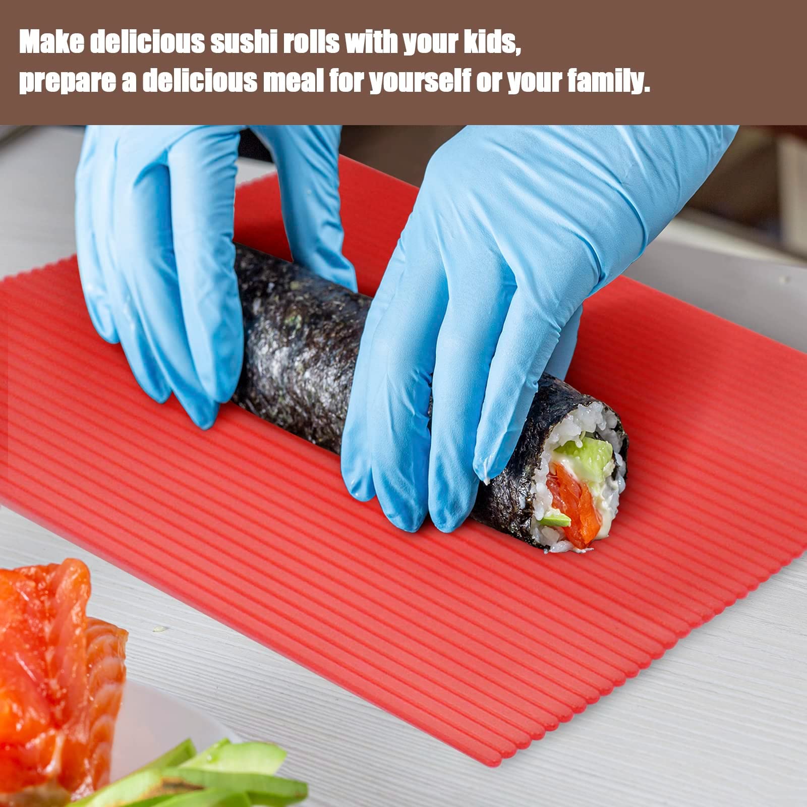 4 alfombrillas de plástico antiadherentes para sushi, kit de fabricación de rodillos de sushi hecho en casa con paleta de arroz, tapete de cocina de sushi japonés para el hogar, cocina y 5