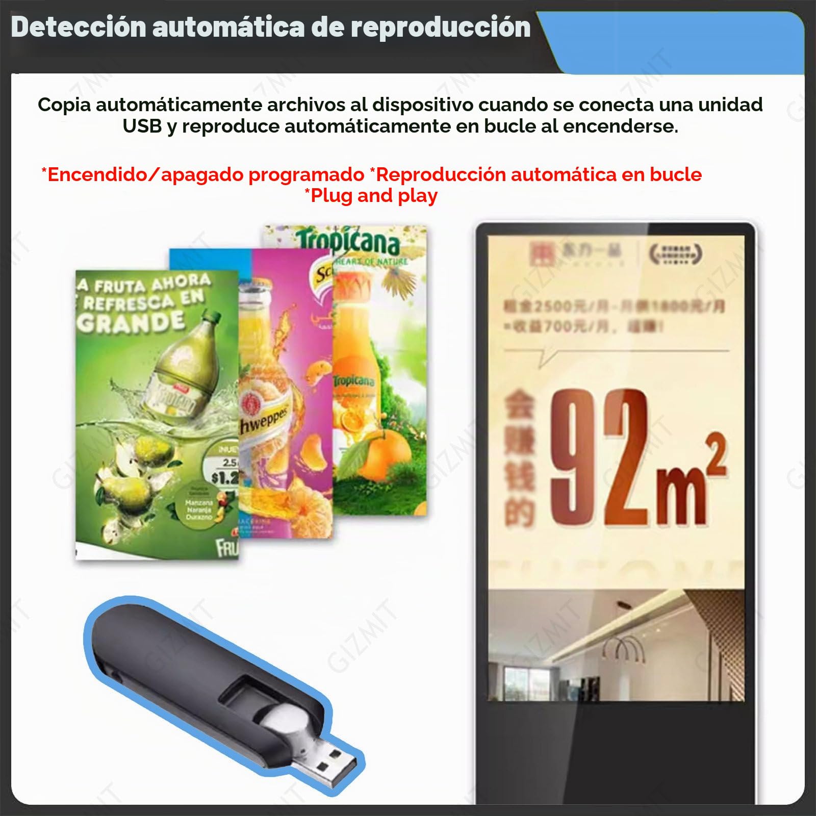 Pantalla LED publicitaria para Exteriores,Pantalla Digital suspendida Ultrafina,Pantalla LED dinámica para publicación remota, Ideal para Tiendas de té de Burbujas,hospitales y pizzerías 24“