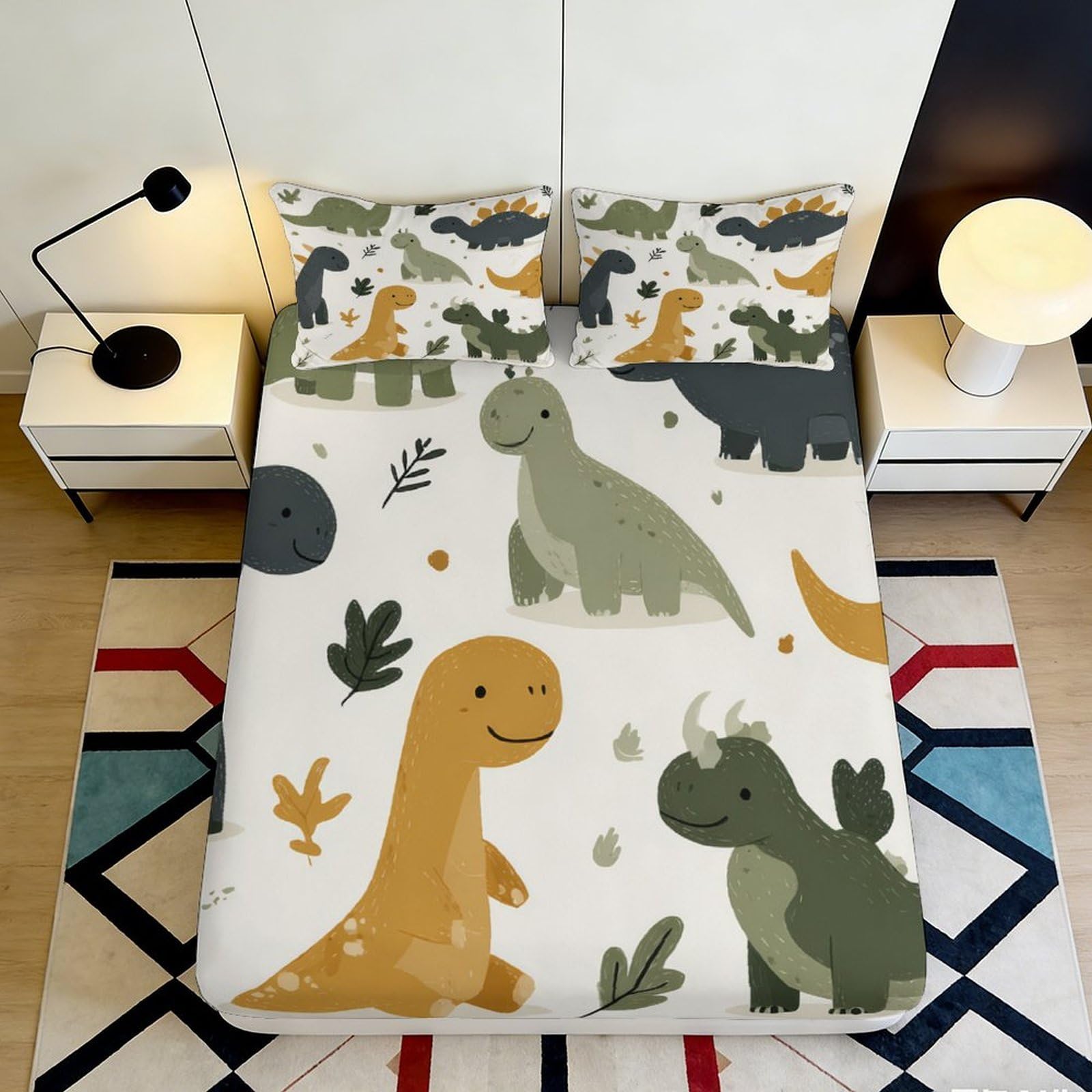 3D Printed dinosaur Fitted Sheet, soft touch Microfiber, anti-slip, easy care, room accent, apartment bedding, kids and adults, bedroom decor, guest room use, wrinkle resistant, 115 chars 90x200x25cm