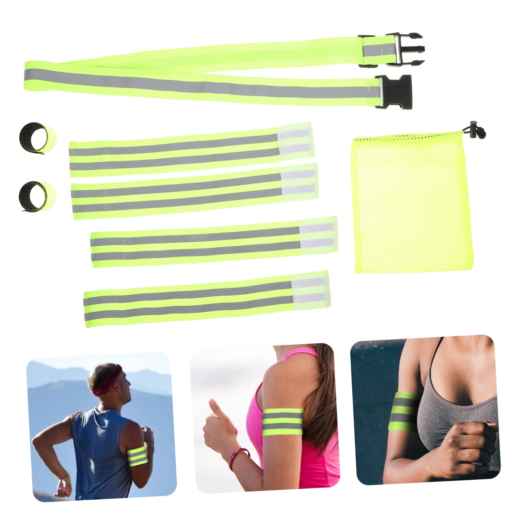 BESTonZON Ensemble de Ceinture réfléchissante Ceinture de Lampe Bras Bracelet équipement de randonnée réfléchissant Bande réfléchissante d'équitation Sangle élastique Vert