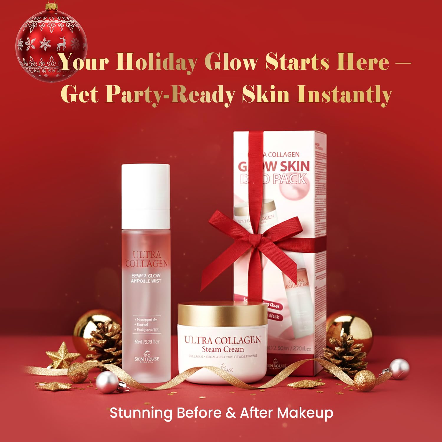 [Valentine's Day Gift] ULTRA COLLAGEN Glow Skin Duo Pack, Hydrating Ampoule Mist & Steam Cream Set, Retinol, Deep Moisture Collagen & Niacinamide, Gift for Dry Skin, K-Beauty Moisturizing Glow Kit - Image 2