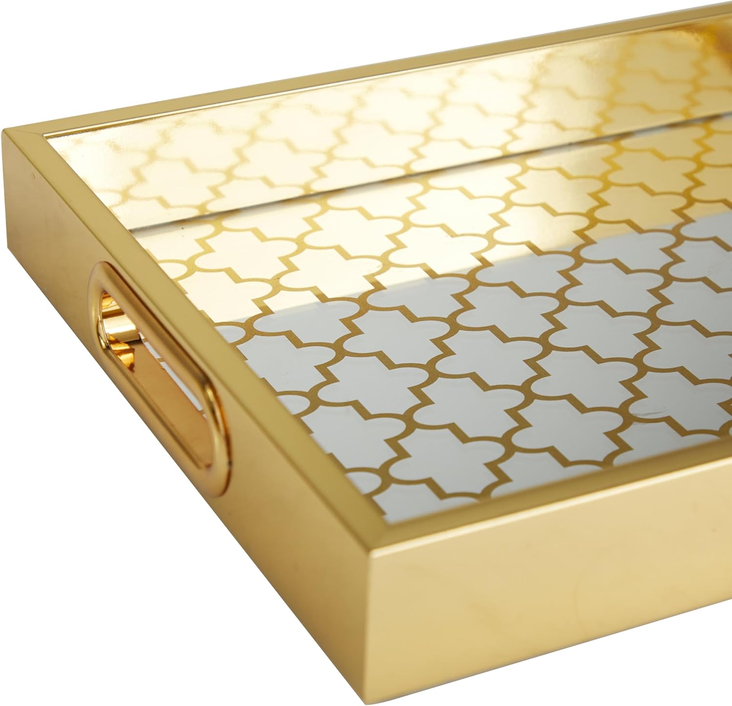 Deco 79 Plastic Geometric Living Room Decor Tray Mirrored Ottoman Tray, Set of 2 Serving Tray 16", 14" W, Gold