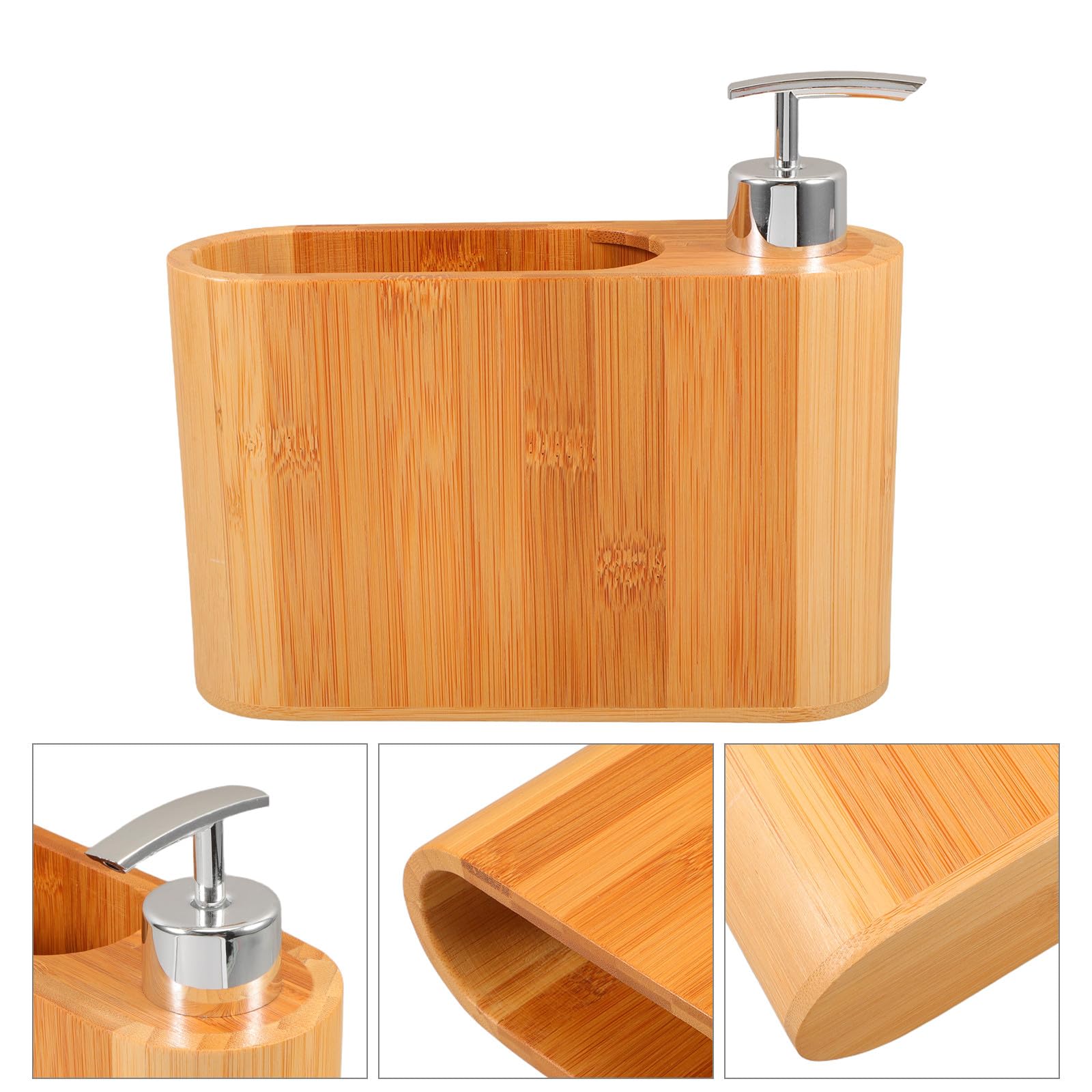 Gadpiparty Dispensador de Jabón Oval de Plástico y Madera Diseño Elegante para Uso en Baño y Hogar, Cómodo Agarre y Pieza Decorativa Portátil