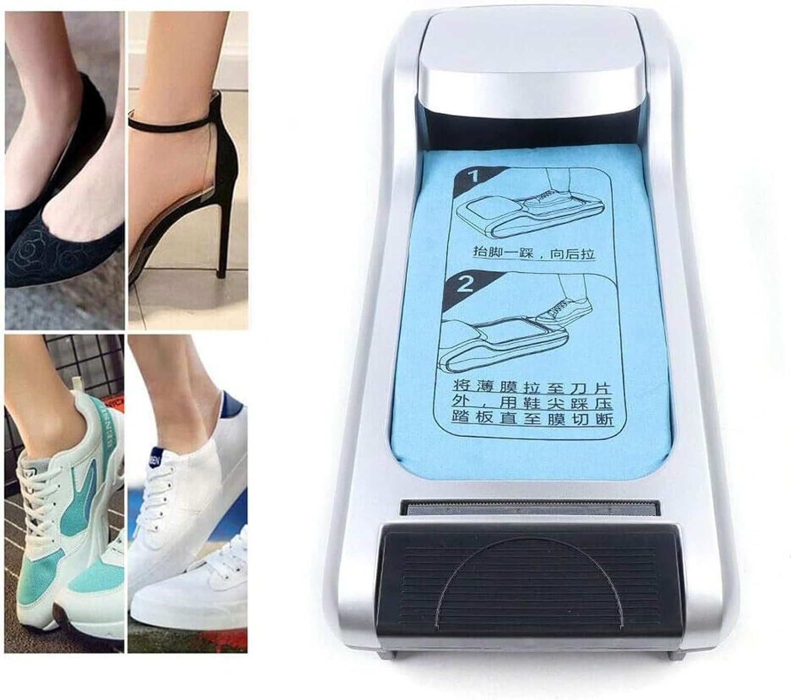 Dispensador AutomáTico de Fundas Desechables para Calzado con Recambio de 3 Rollos, MáQuina Dispensadora PortáTil para Cubrezapatos Hasta la Talla 12 de Hombre