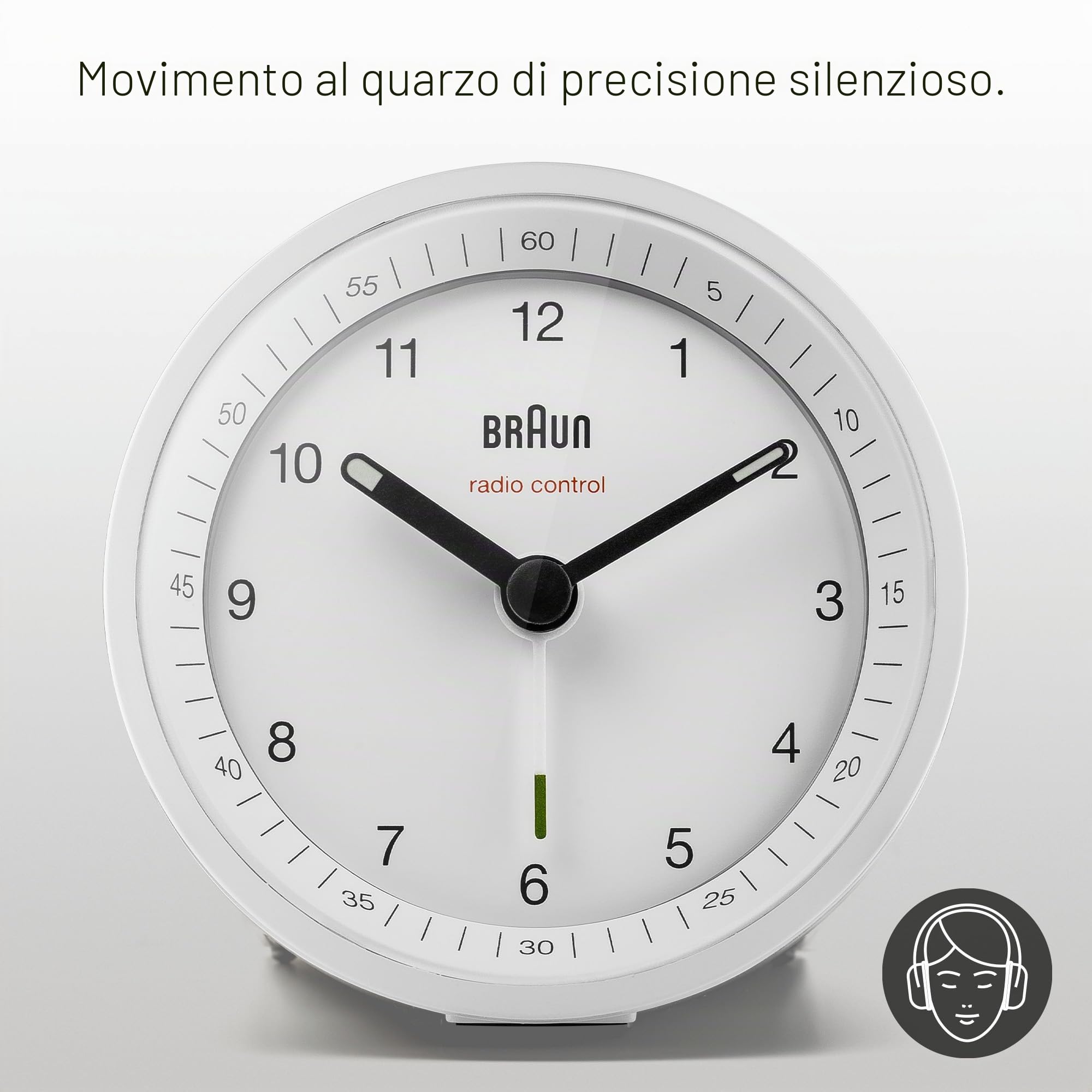 Braun Orologio Sveglia Classico Analogico Radio controllato per Fuso Orario Europa Centrale (DCF/GMT+1) con Funzione Snooze e Luce, Suono Sveglia Beep con crescendo, Bianco, BC07W-DCF