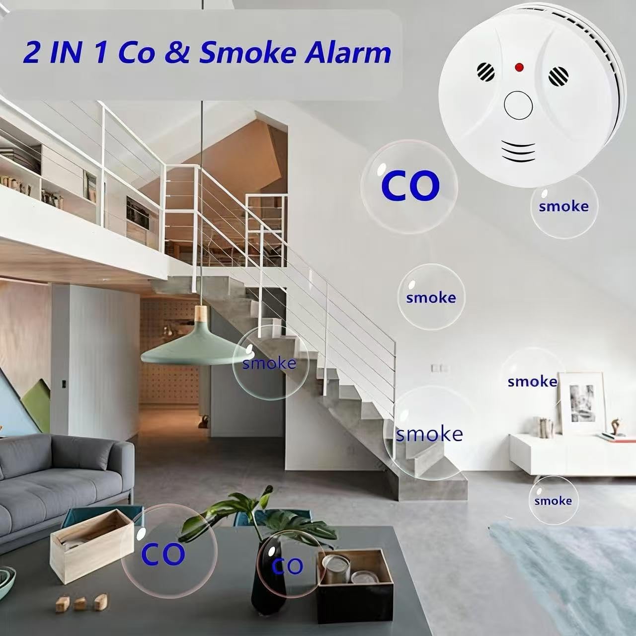 4 Pack Combination Smoke and Carbon Monoxide Detector Battery Operated, Travel Portable Photoelectric Fire&Co Alarm for Home, Kitchen - Image 3