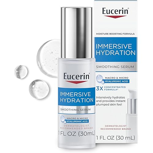 Eucerin Immersive Hydration Smoothing Face Serum, Ultra-Lightweight Hyaluronic Acid Serum Reduces the Look of Fine Lines and Wrinkles, 1 Fl Oz Bottle