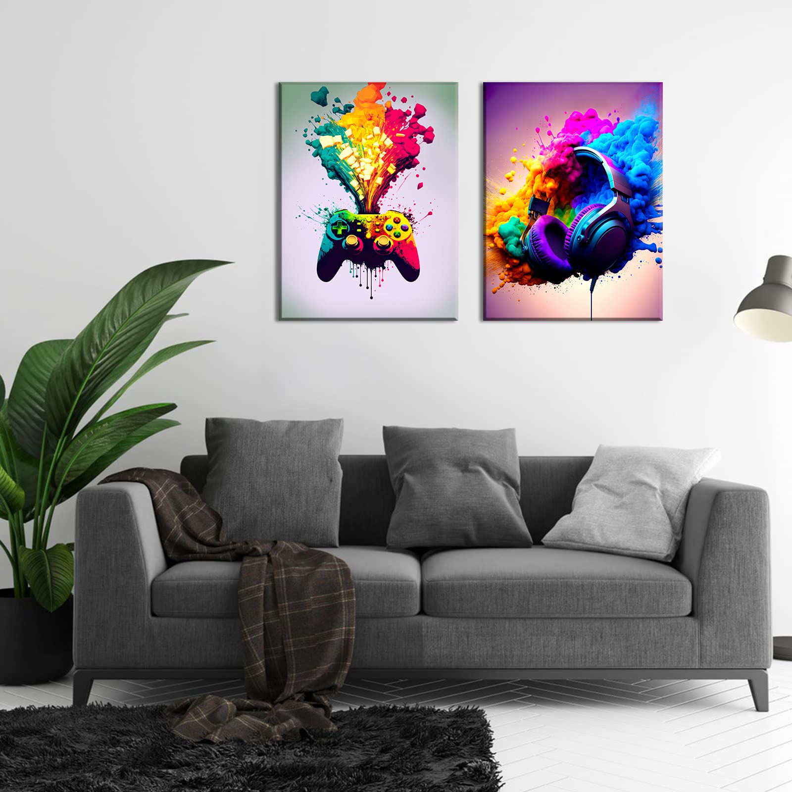 BSZY Get Videospiel-Leinwand Wandkunst Spielzimmer Dekor Coole Gaming Gemälde Spiel Bilder Kopfhörer Game Controller für Jungen Wohnheim 30,5 x 40,6 cm Set von 2 fertig zum Aufhängen