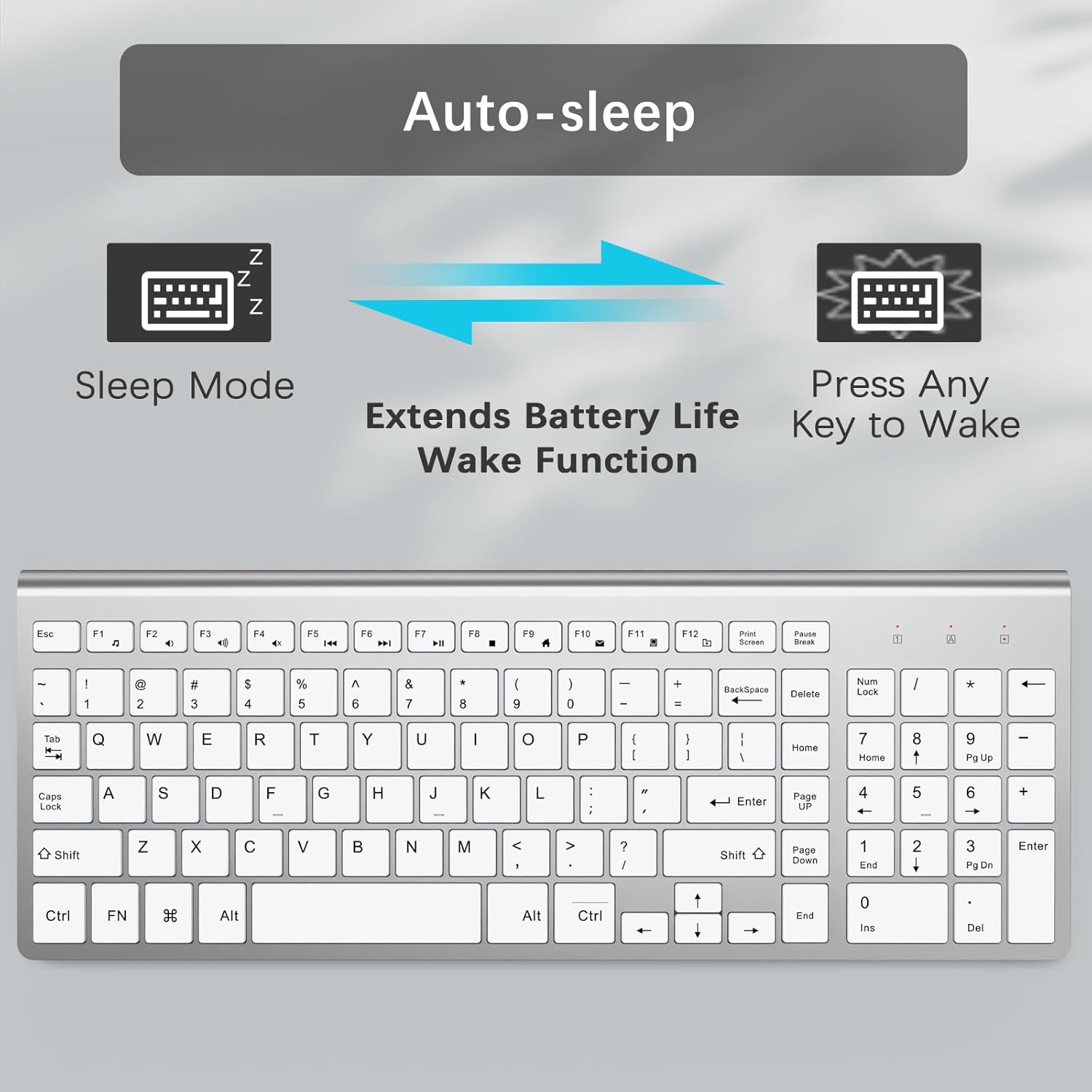 JOYACCESS J Wireless Keyboard, 2.4G Slim and Compact Wireless Keyboard with Numeric Keypad for Laptop, MacBook air, Apple, Computer, PC-Sliver&White