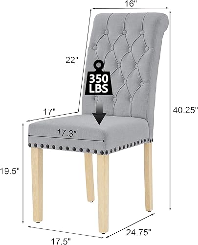 Miniatura 3 de LOULENS Juego de 2 sillas de comedor de tela, modernas sillas Parson tapizadas de lino con ribete de cabezas de clavos, botones acolchados, patas de