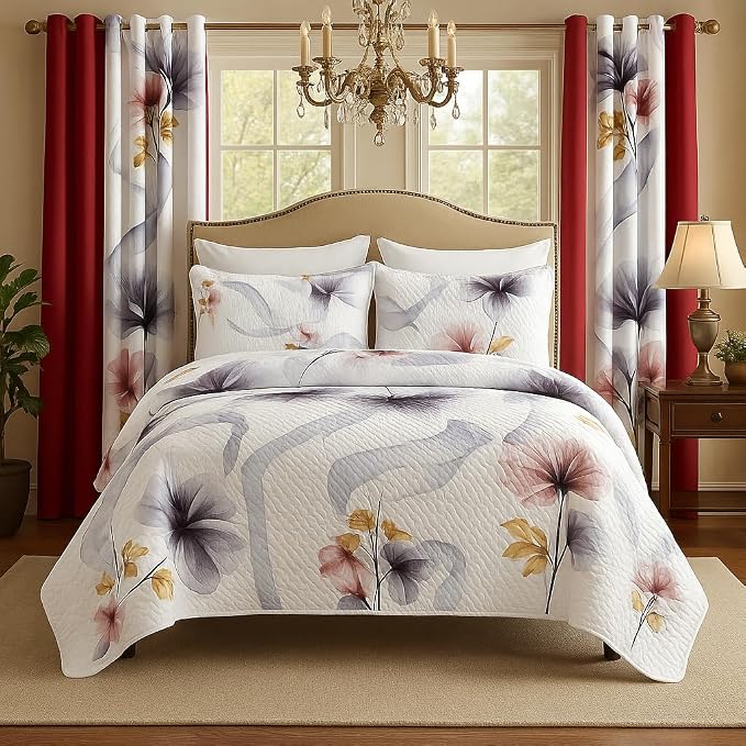 Amazon.com: Luxury 9 Piece Bedspread Set with Curtains and Pillowcases ...