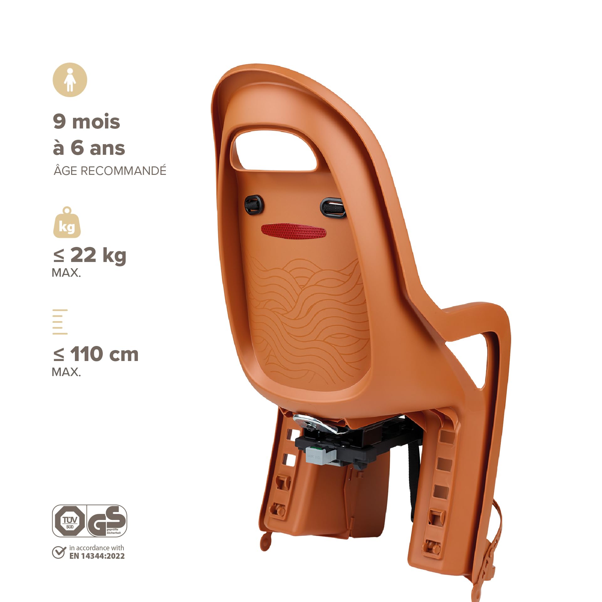 Siège Enfant vélo arrière Polisport Groovy MIK-HD pour Porte-Bagages MIK-HD, Installation Rapide et sûre, Design modernisé, Confort Optimal, Jusqu’à 22 kg et 110 cm, Couleur Marron Caramel