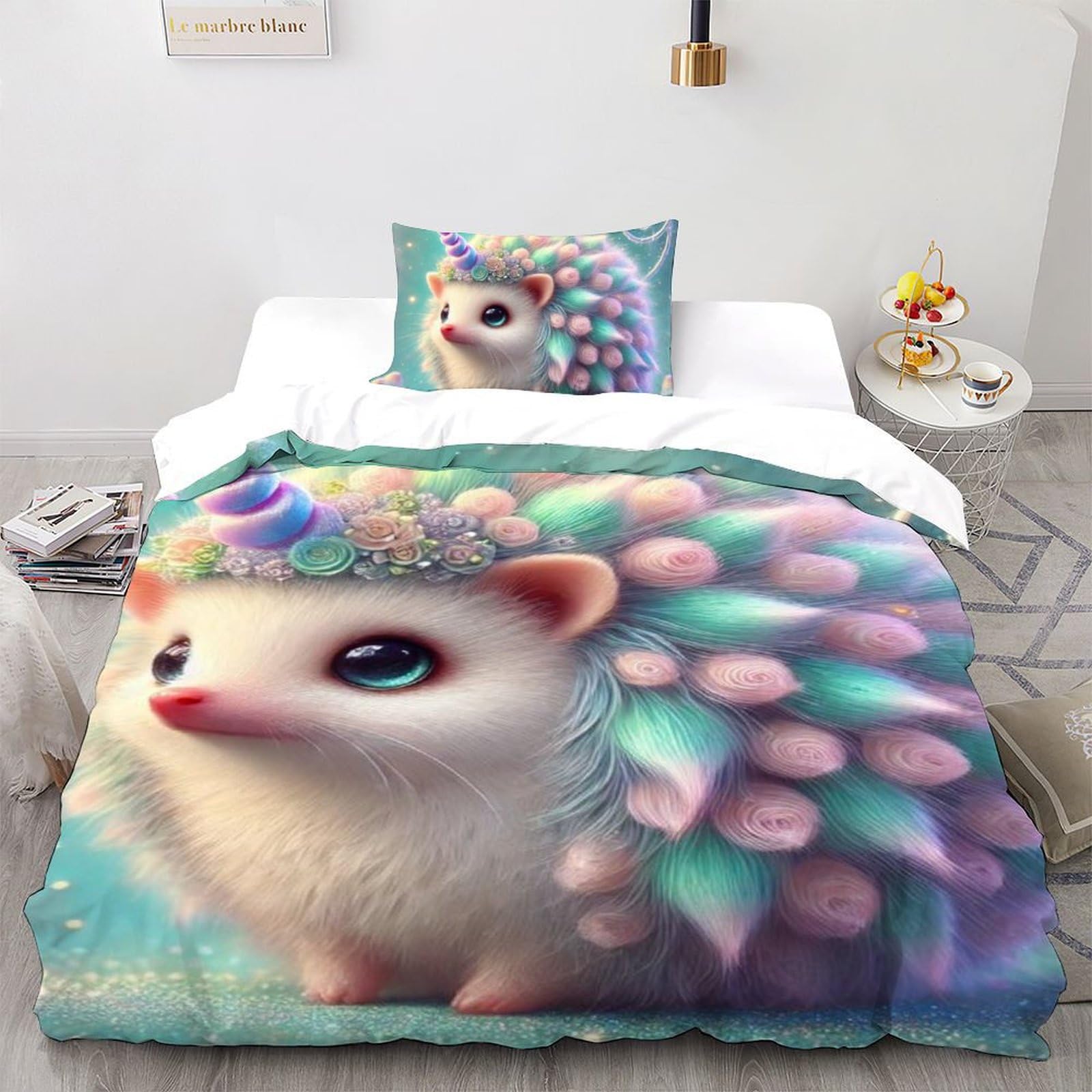 Housse de couette hérisson coloré 135x200cm cadeau anniversaire