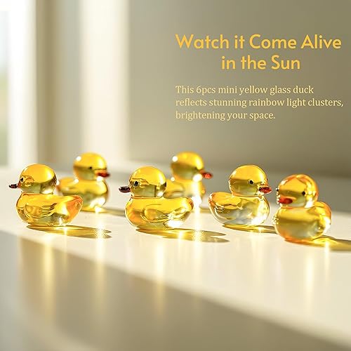 Miniatura 2 de H&D HYALINE & DORA 6 piezas de mini figuras de pato de cristal amarillo de cristal de animales coleccionables para oficina, escritorio, mesa,