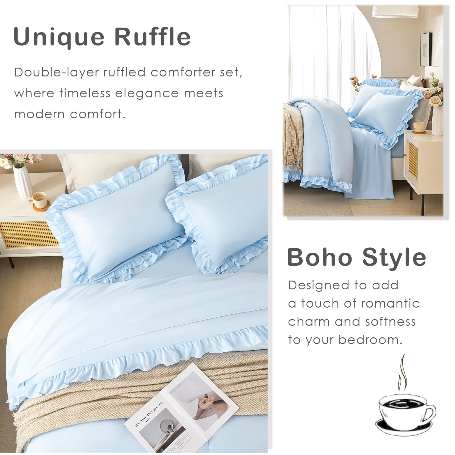 Light Blue Ruffle Comforter Set - Full Size -7 Light Blue Ruffle Comforter Set - Full Size -7