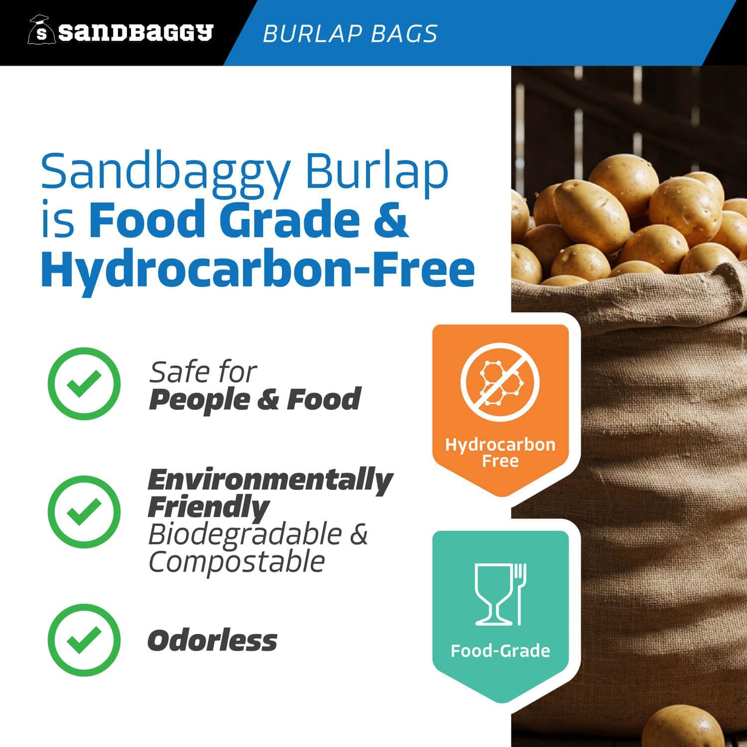 Sandbaggy - Large Burlap Bags 24" x 40" - Burlap Sack Race Bags for Kids & Adults - Premium Quality Woven Burlap Bags for Vegetables- Bad Weather/Frost Protection - Pack of 4 - Also Great as Potato Sacks