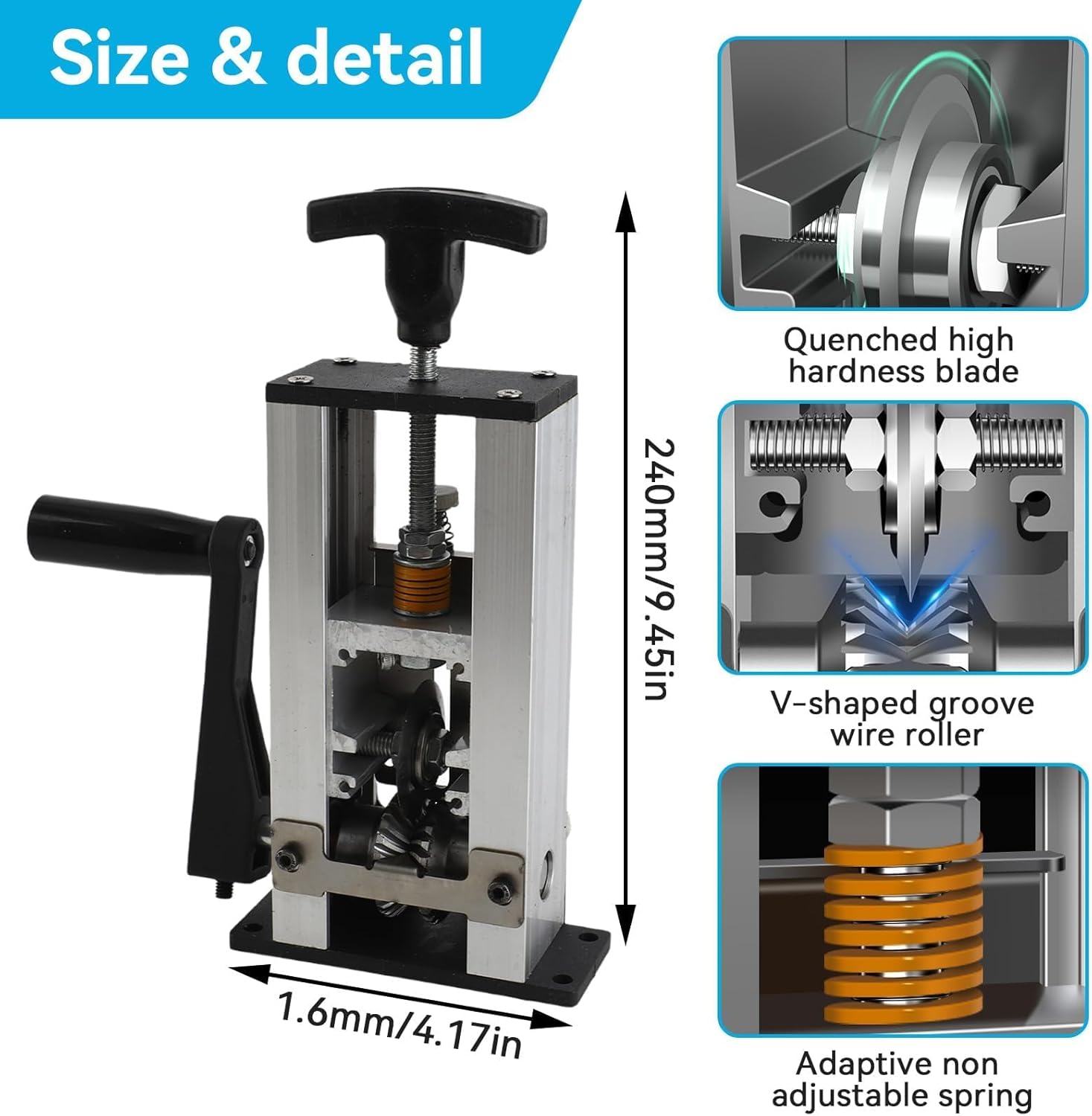 Wire Stripper for Drill, Manual Wire Stripping Machine Drill Wire Stripper with Hand Crank or Drill Powered for Scrap Copper Recycling