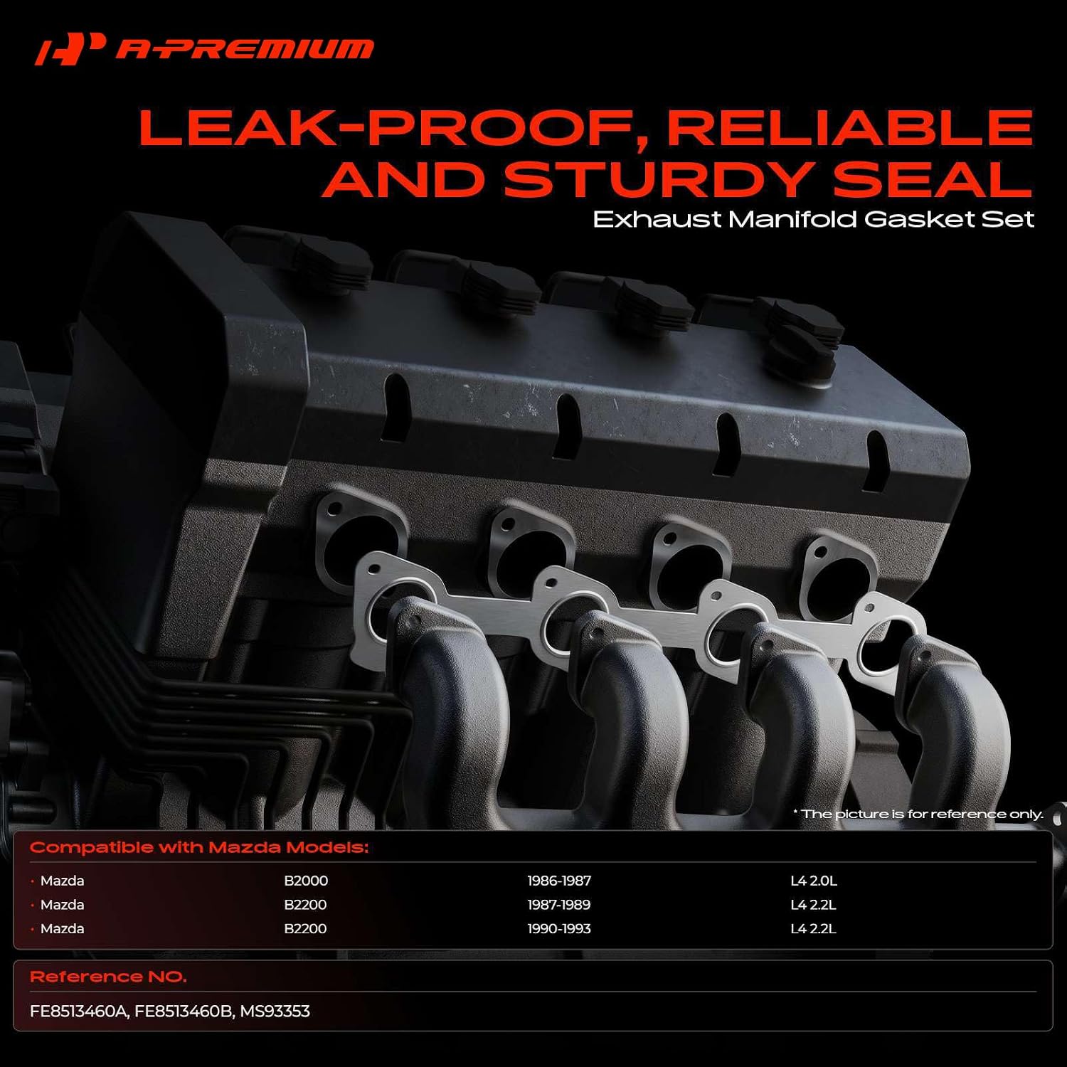 A-Premium L4 Exhaust Manifold Gasket Set Compatible with Mazda | for B2000 1986-1987 2.0L, B2200 1987-1993 2.2L, Steel, Seal Leak-proof, Easy to Install