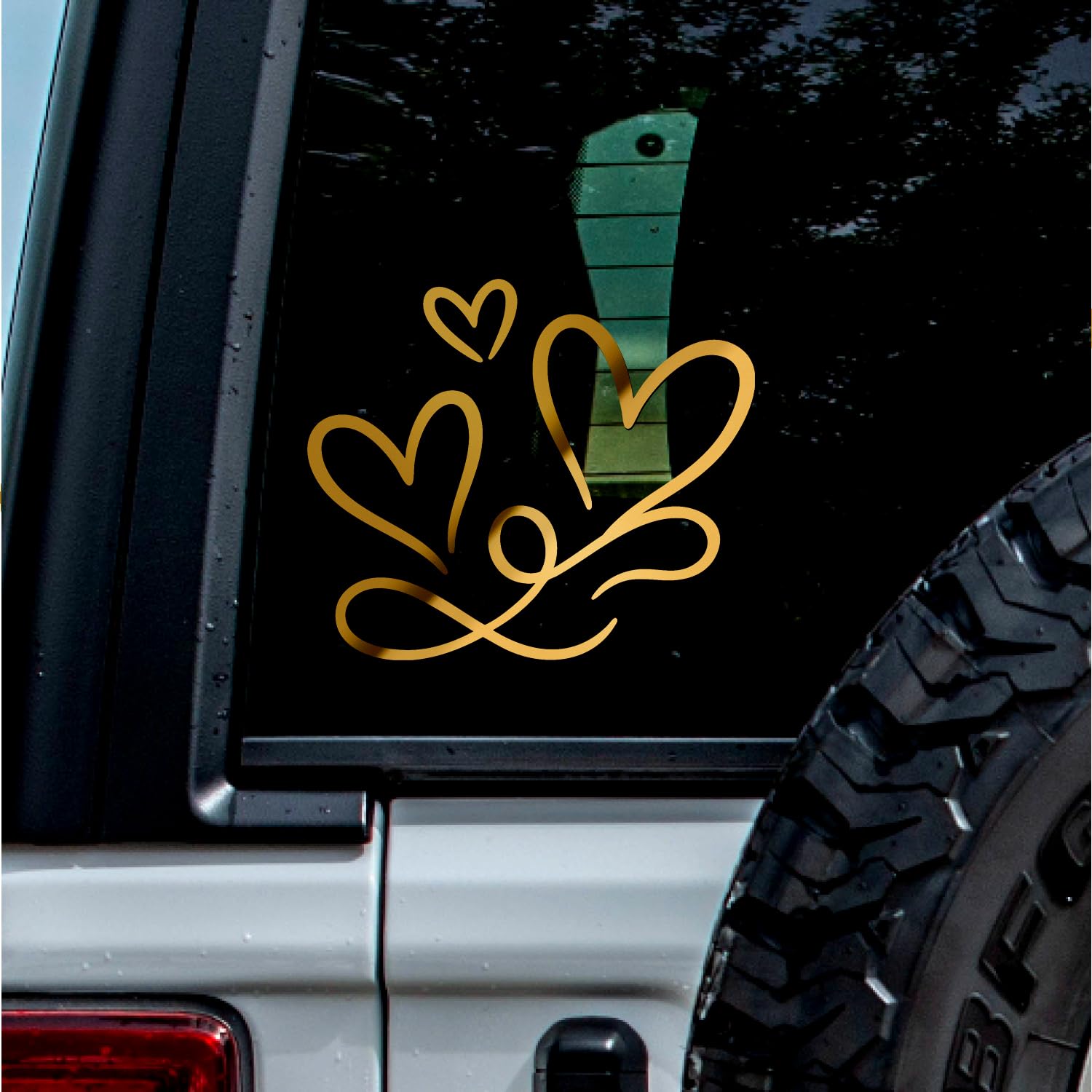 (2 Pcs Metallic Gold 9.4'' x 8.0'') - No Background - Waterproof of 3 Hearts Silhouette Sticker Decal for Laptops, Water Bottles, Cars, Trucks, Wall Ideal Gift - 925VER1K15325GO