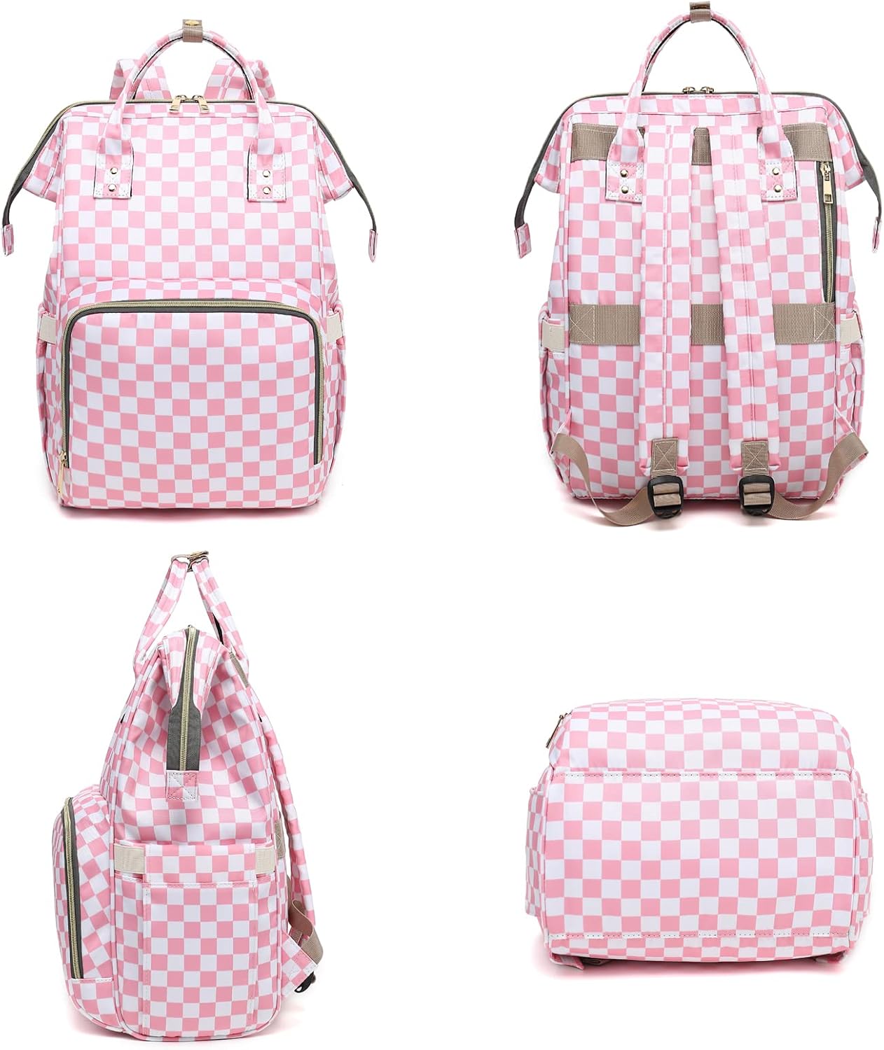 Checkered Laptop Backpack for Women, College Bookbag School Backpack Work Business Travel 15.6 Inch Computer Backpacks (Pink) - Image 6