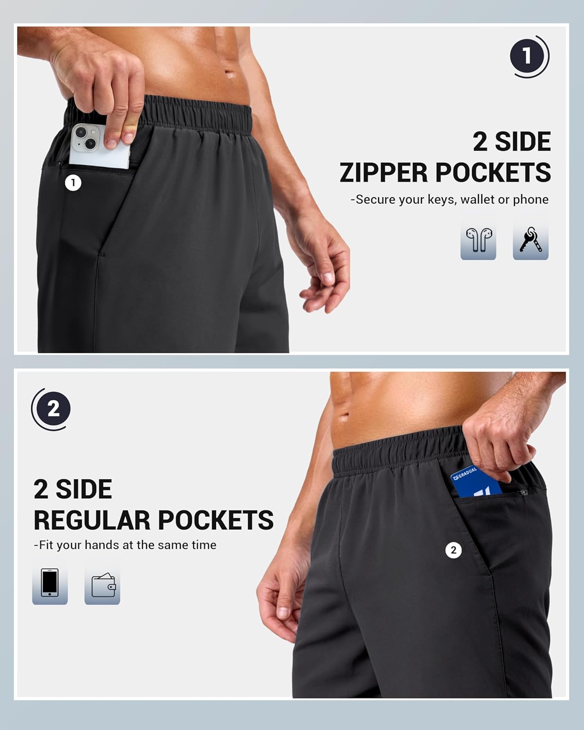 G Gradual Men's Workout Gym Shorts with 2 Zipper Pockets 7"/ 5"/ 9" Quick Dry Athletic Running Basketball Shorts for Men - Image 4