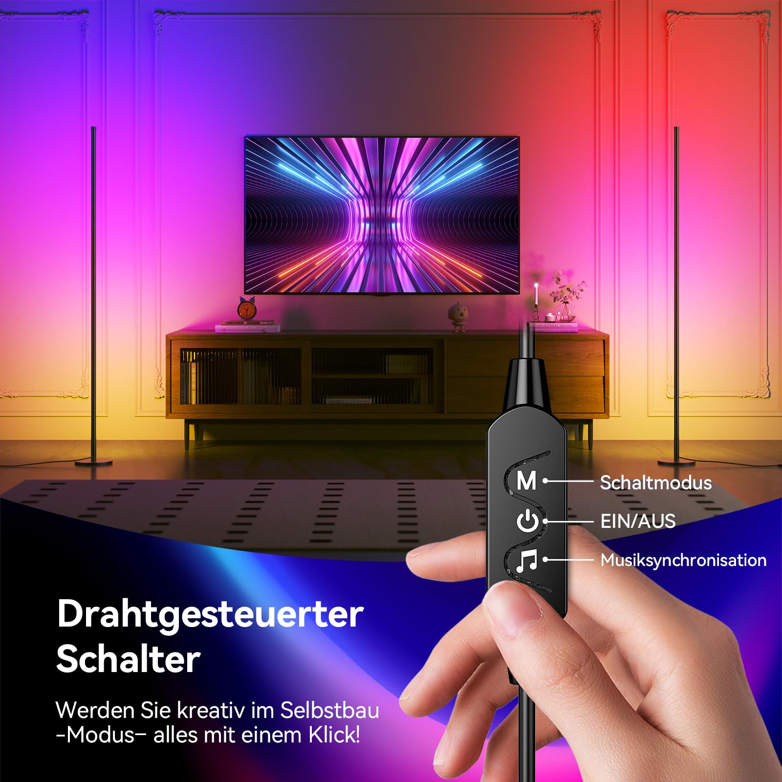 Lámpara de Pie LED Regulable RGB para sala de estar, 160 cm, con control por aplicación y mando a distancia, sincronización de música y temporizador, para decoración de fiestas