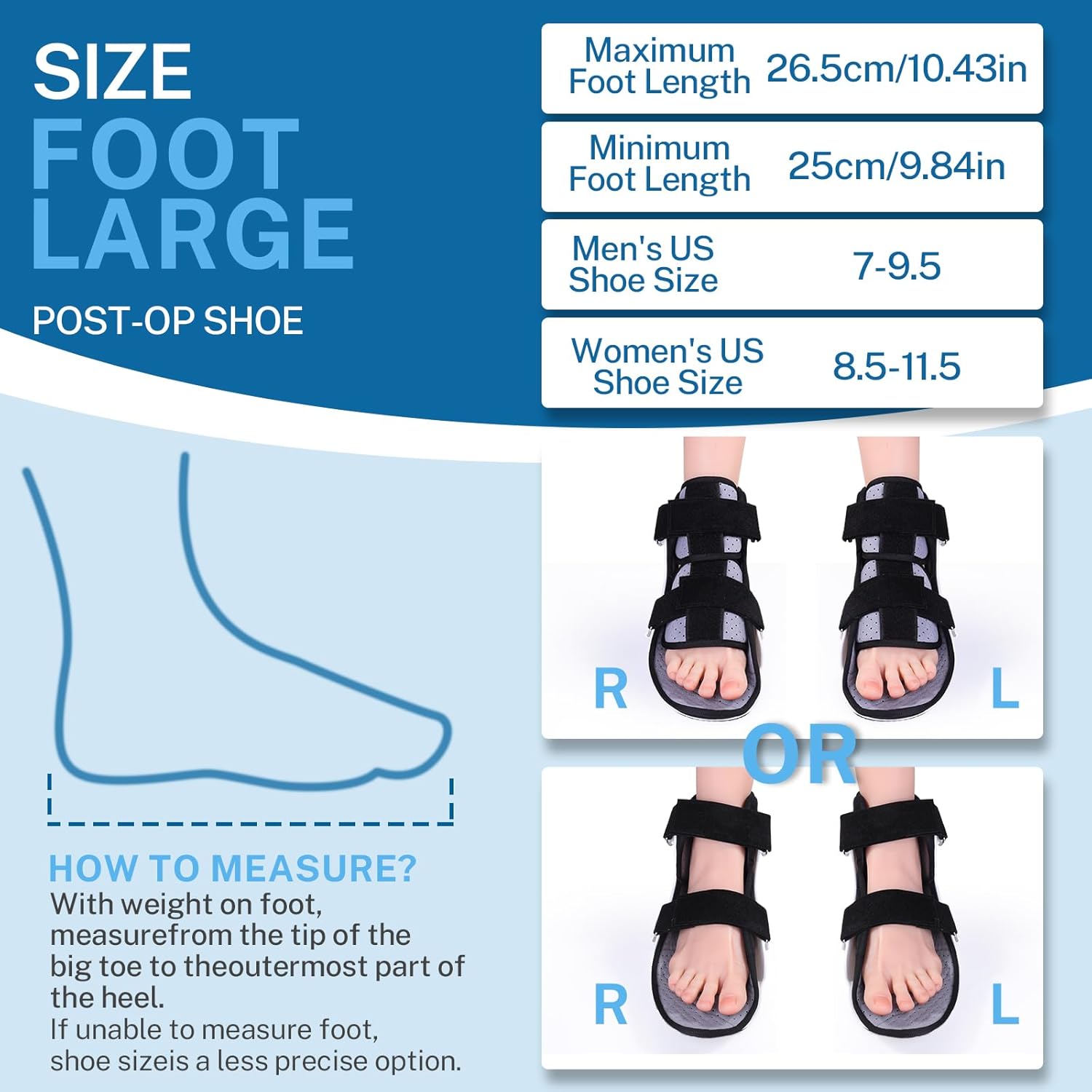 Post Op Shoe Foot Brace - Air Walker Boot, Orthopedic Surgical Cast Shoe for Broken Toes, Injured Foot Protection, Stress Fracture Recovery Medical Boot (Right, Suit for 9.84"-10.43")