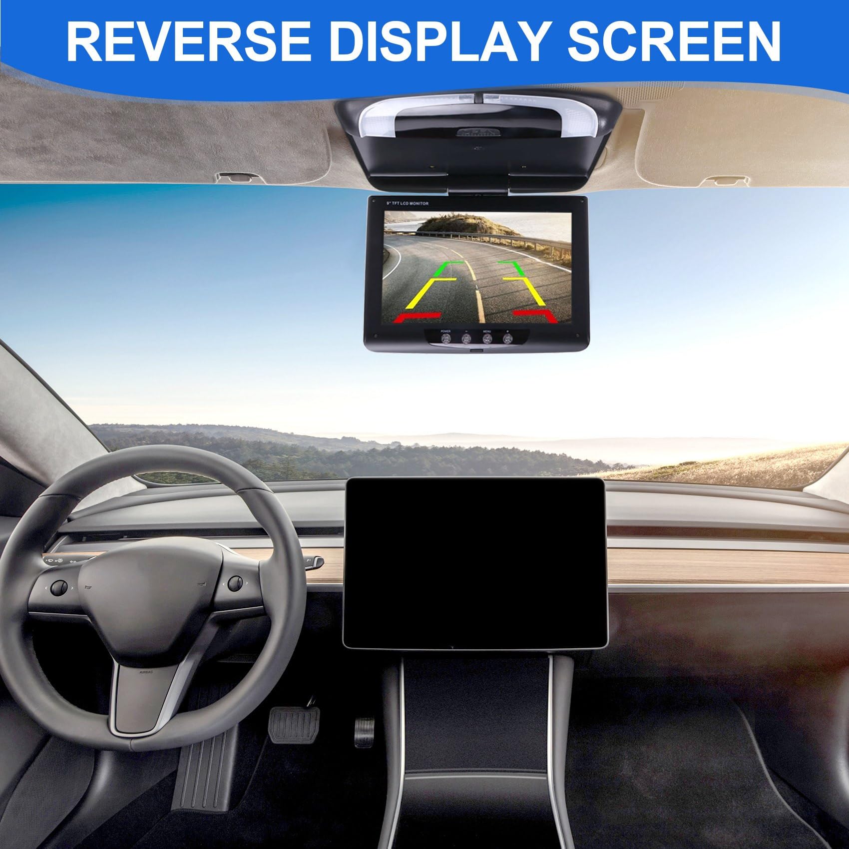 Monitor de Techo de Coche, Pantalla LCD Abatible, Vídeo Multimedia Superior, Pantalla Montada en Techo, Techo de Coche, Negro