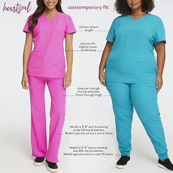HeartSoul Break On Through Women Scrubs Top Split Neck 3 Pockets | Rib-Knit Neck And Hem, Princess Seams, Headphone Cord Grommet, Contemporary Fit, Shaping And Function For Healthcare Work