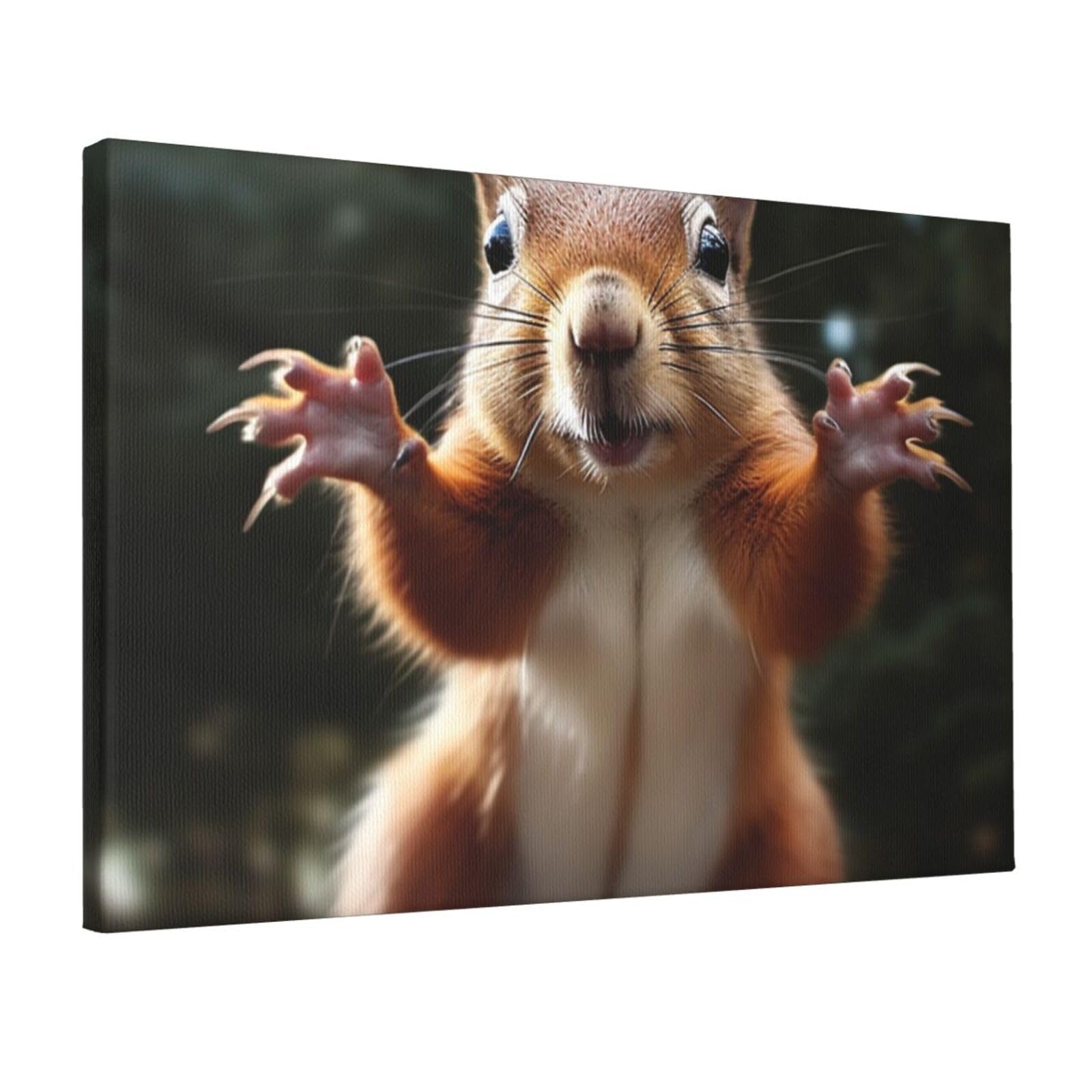 KLOPH Squirrel Funny Animal Canvas Wall Art for Living Room 12"x18" Modern Artwork Painting for Bathroom Hanging Canvas Prints Aesthetic Wallart for Bedroom Kitchen Office Wall Decor