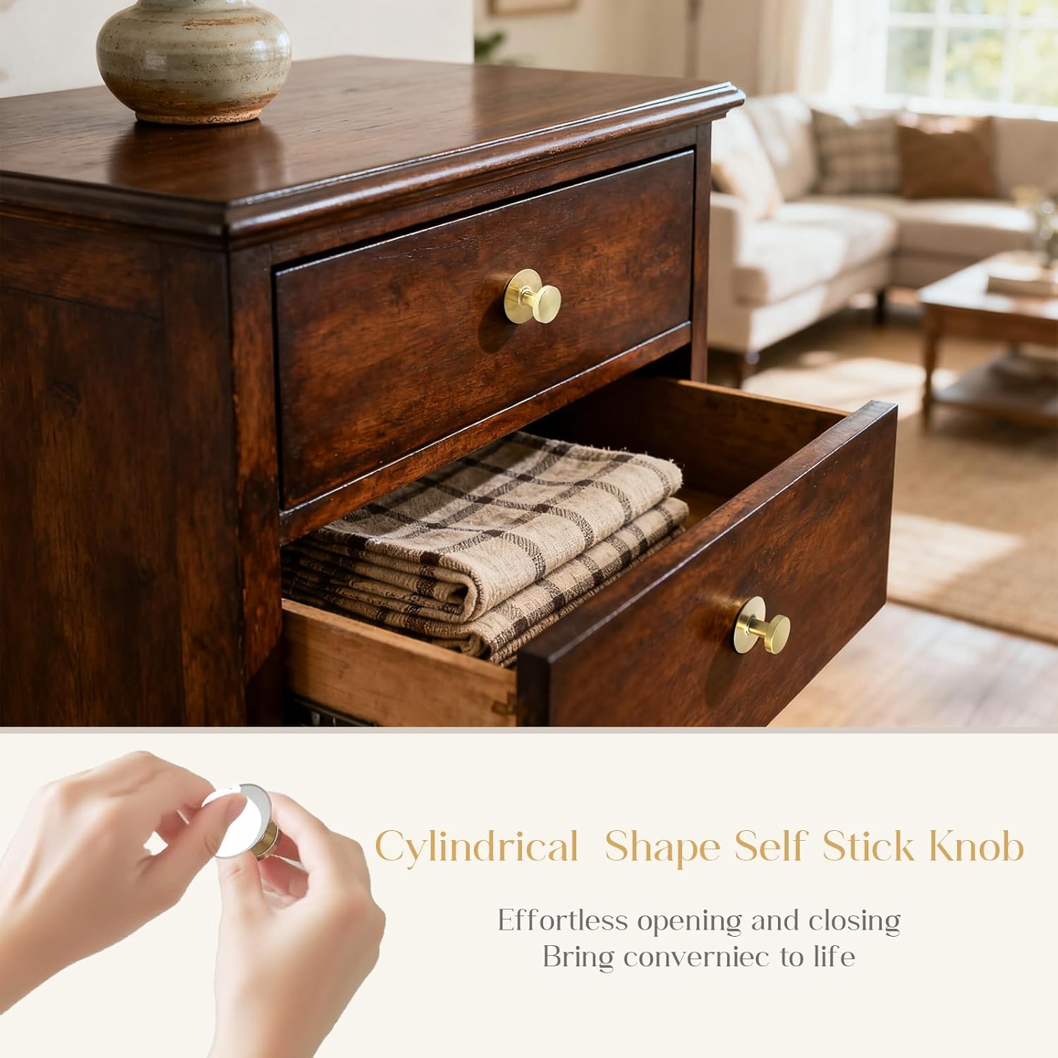 4 Pack Round Shape Self-Stick Cabinet Handle Pulls Stainless Steel Light Gold Knobs with Adhesive for Mirror Cabinets Glass Sliding Doors Cupboards Drawer Peel and Stick Knobs Drill Free