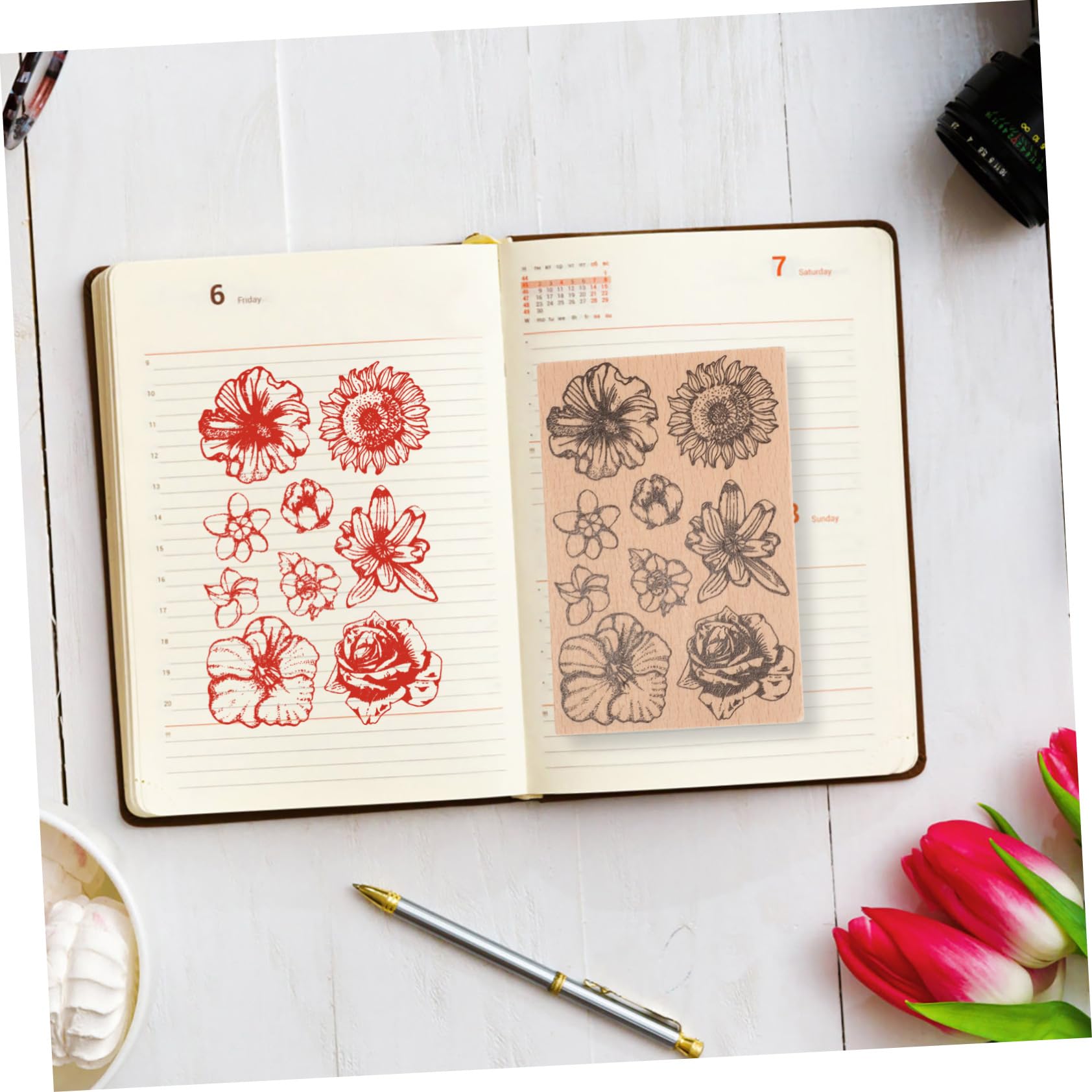 TEHAUX 5pezzi Timbro Legno Decorativo Per Scrapbooking Di Timbri Floreali Per Fai Da Te Per Creare Biglietti e Decorare Diari Compatte e Design Elegante