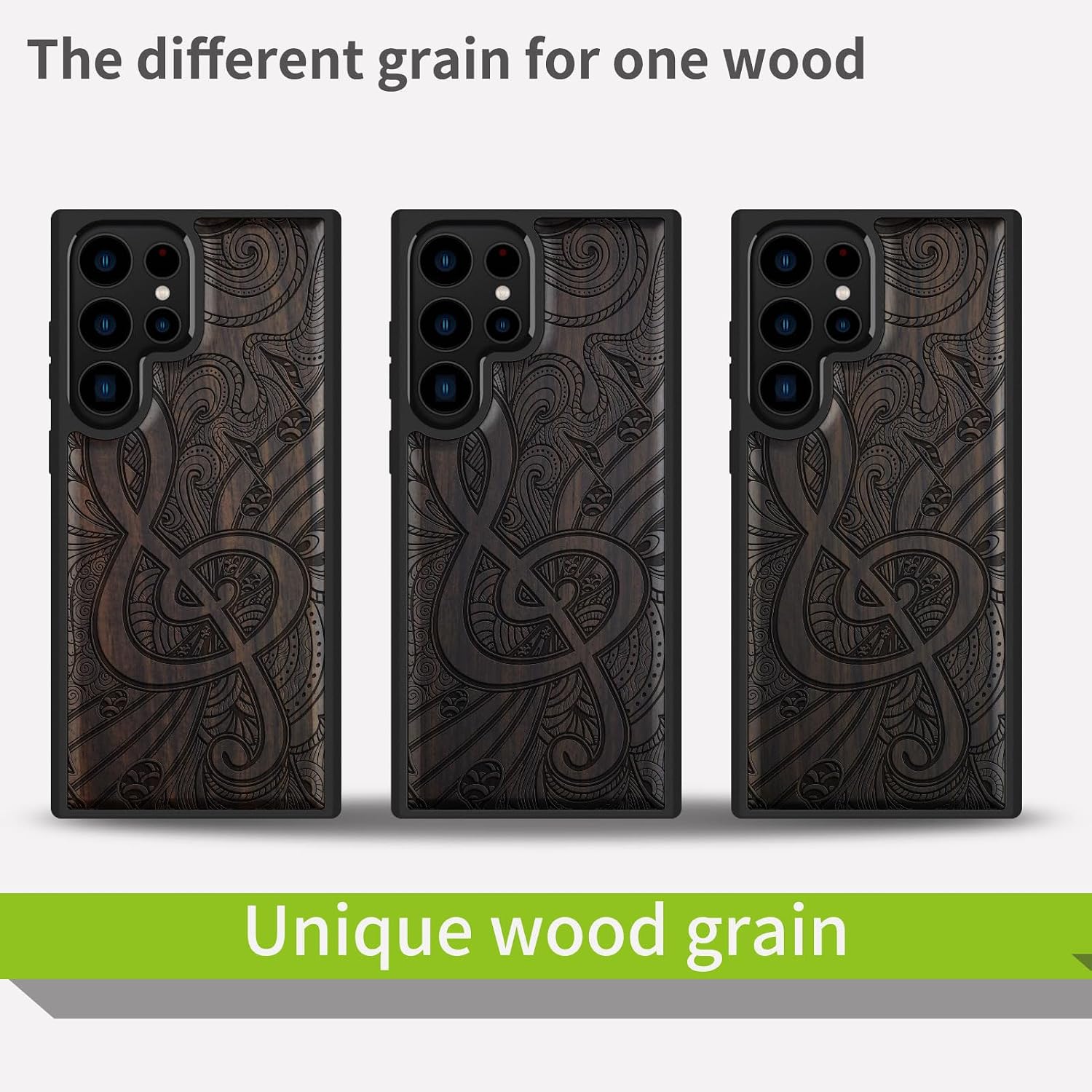 Carveit Wood Case for Galaxy S22 Ultra Case [Natural Wood & Black Soft TPU] Shockproof Protective Cover Unique Wooden Design Compatible with Samsung S22 Ultra (Doodle Musical Note-Blackwood)