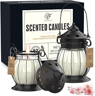 Scented Candles Gift Set, 2 Pack 6 Oz Natural Soy Candles of Rosa, Cherry blossom, Long Burning Retro Lantern Jar Aromatherapy Candles Perfect for Stress Relief, Mum, Birthday, Yoga,Weddings,Christmas