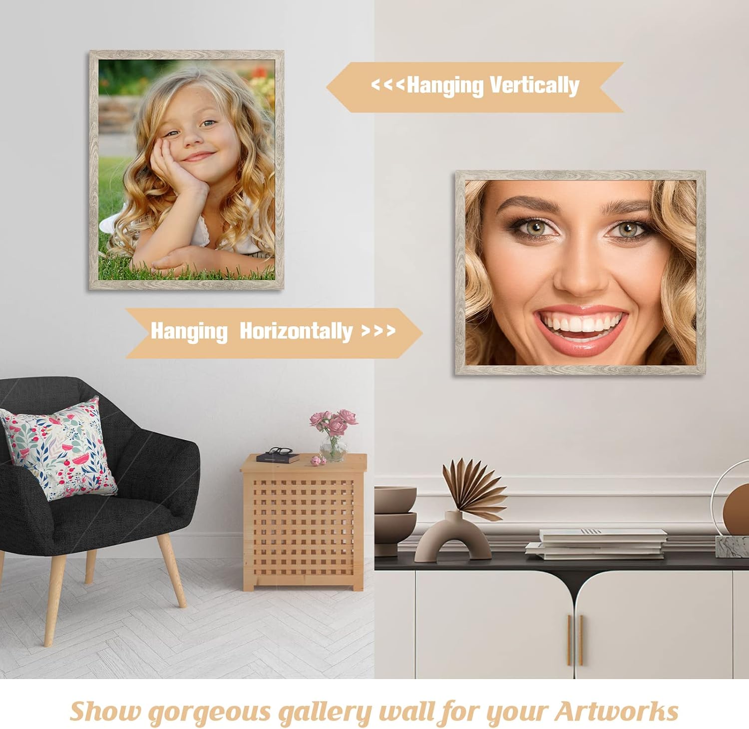 HLiWEGNS Light Gray 16x20 Frame - Single Frame - Rustic Woodgrain Poster Frame with Plexiglass for Wall Gallery Display, 16x20 Picture Frame for Puzzles, Artwork, Photos and Posters Light Gray 16x20 in