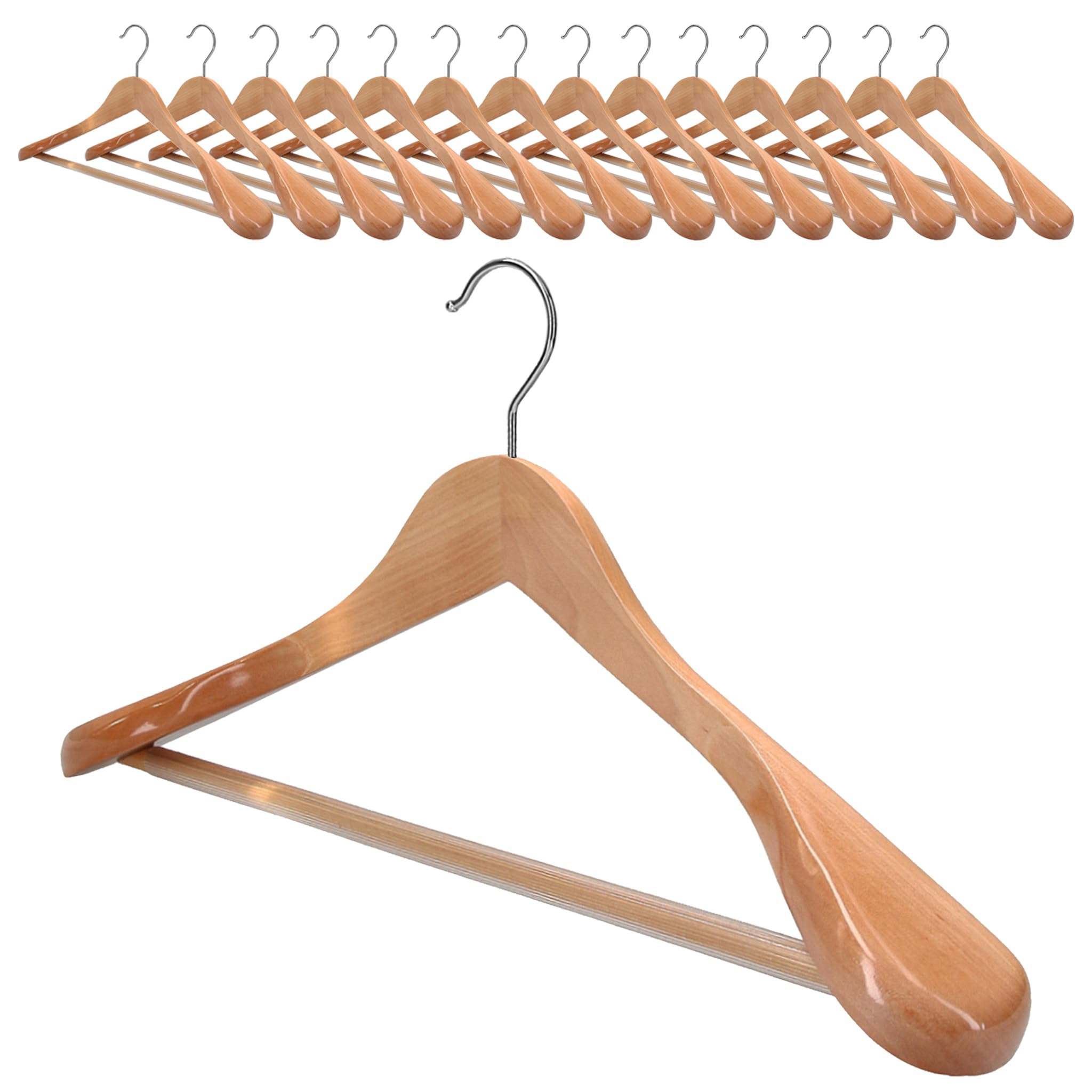 15 x Kleiderbügel Holz VonBueren | 45 x 22,5 cm breit je Bügel/Holzbügel | stabile Holzkleiderbügel | Anzugbügel, Hose, Hemden