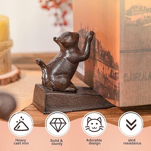 Miniatura 7 de Sungmor Heavy Duty Cast Iron Cat Door Stops Decorative Cute Animal Statue Metal Door Stopper Wedge with Non-Slip Mat Solid & Antique Style Gato