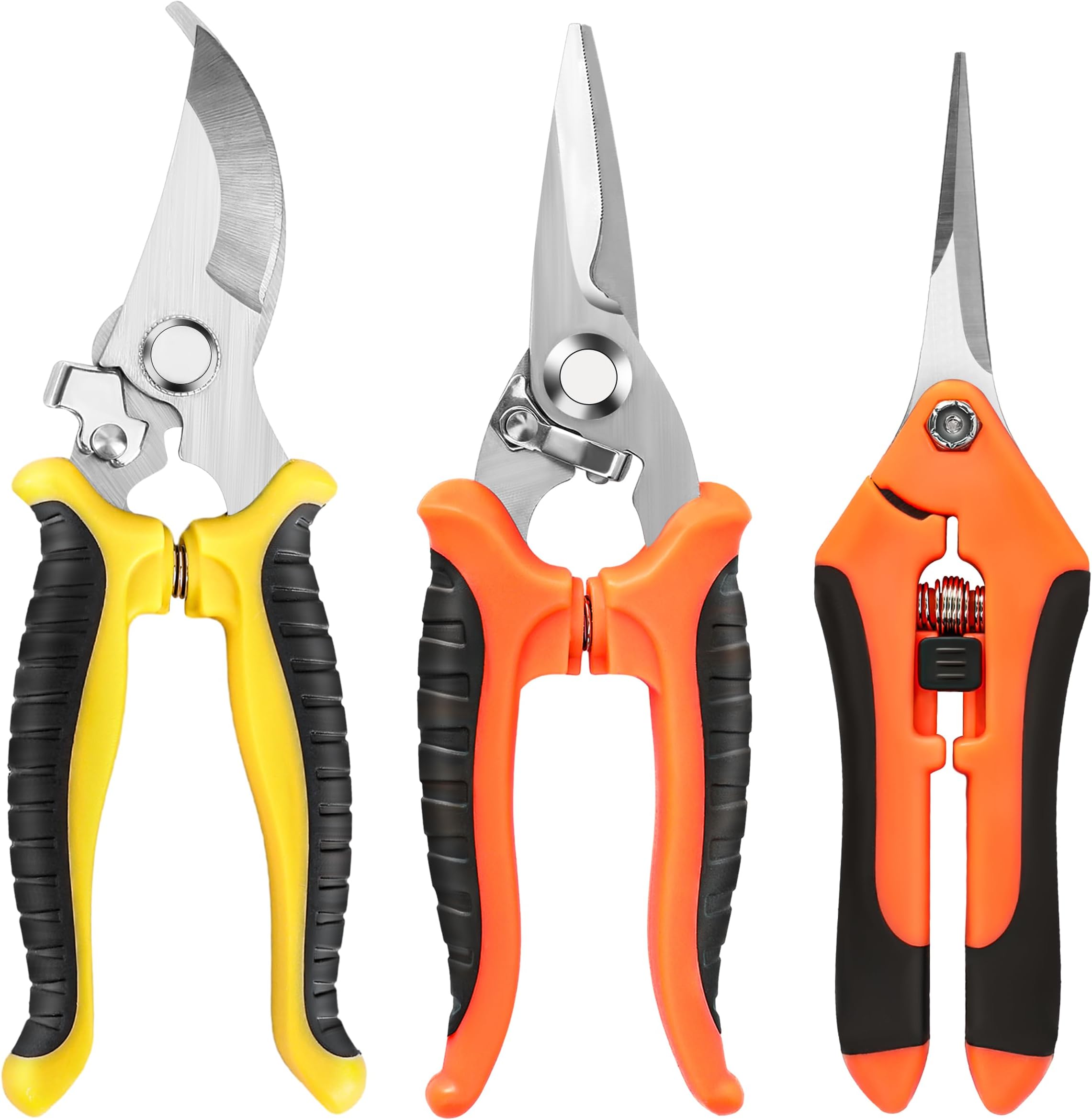 EWPJDK 3-Pack Stainless Steel Pruning Shears, Pruning Snips and Clippers for Gardening