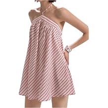 OYOANGLE Womens Striped Halter Dress Y2K Summer Going Out Mini Dresses