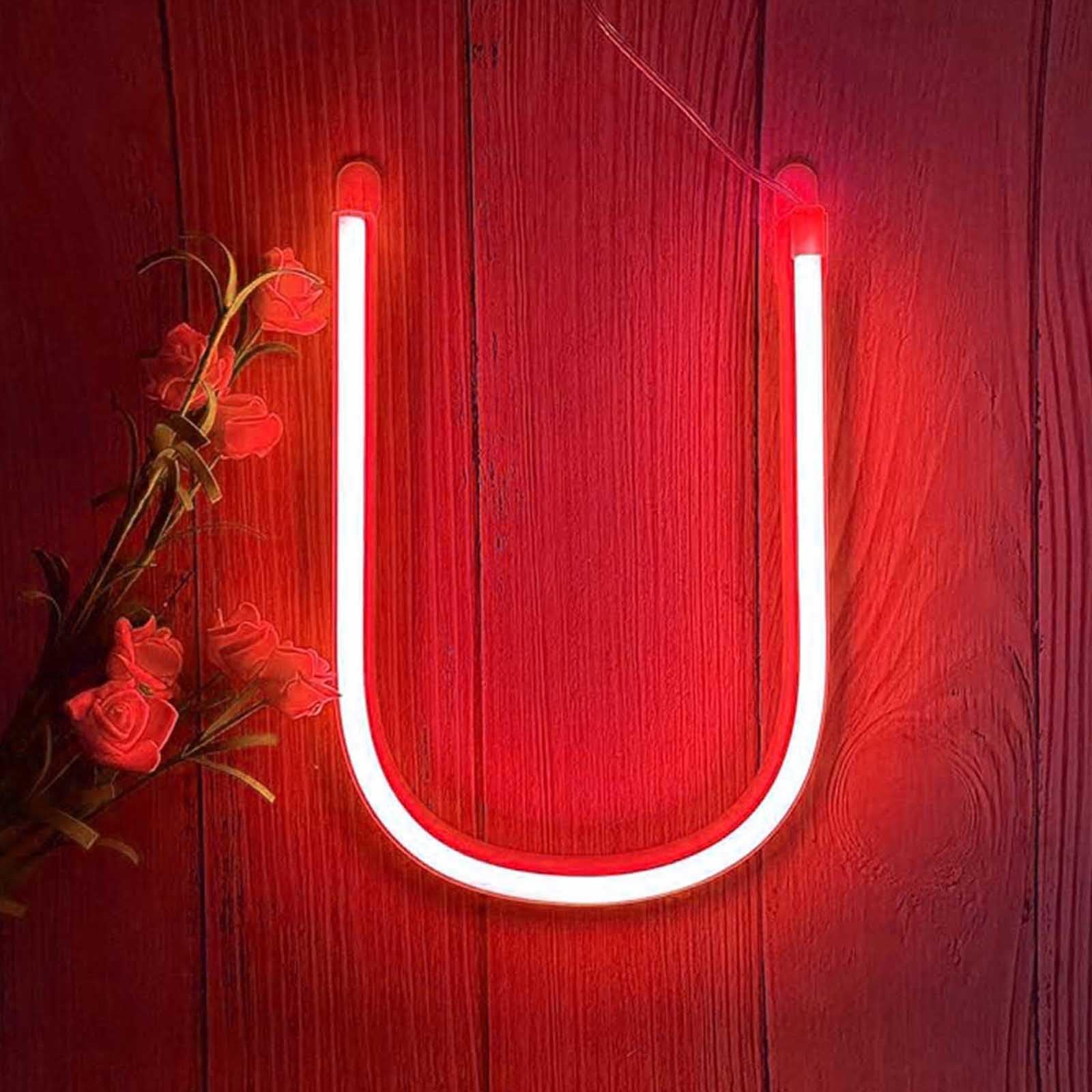 Battery/USB Operated Red Letter Neon Sign for Retail Stores & Christmas Decor Shatterproof LED Lights for Safe Use in Kids Rooms or Outdoor Markets（Letters U） — image 1
