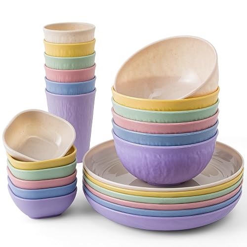 SHECIPIN 24-Piece Wheat Straw Dinnerware Set