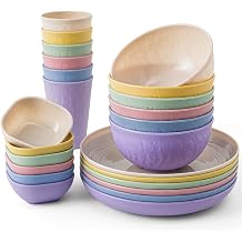 SHECIPIN 24-Piece Wheat Straw Dinnerware Set, Large Round Plates, Bowls and Cups, Unbreakable dish set, Dishwasher and Microwave Safe, Outdoor Camping Dishes