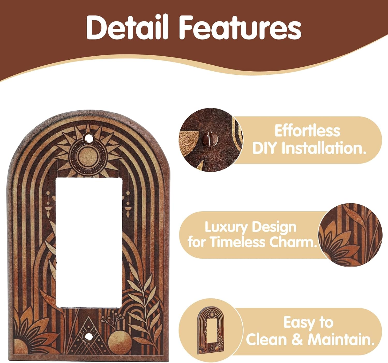 Wooden Arch Switch Cover, Boho 4 Pack Outlet Plates image 3