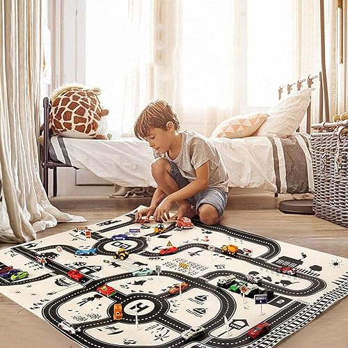 Miniatura 4 de Alfombra de juego para niños, tráfico, rutas de carretera, escena de la ciudad, mapa, modelo, coche, juguete, almohadilla de juego, juegos para